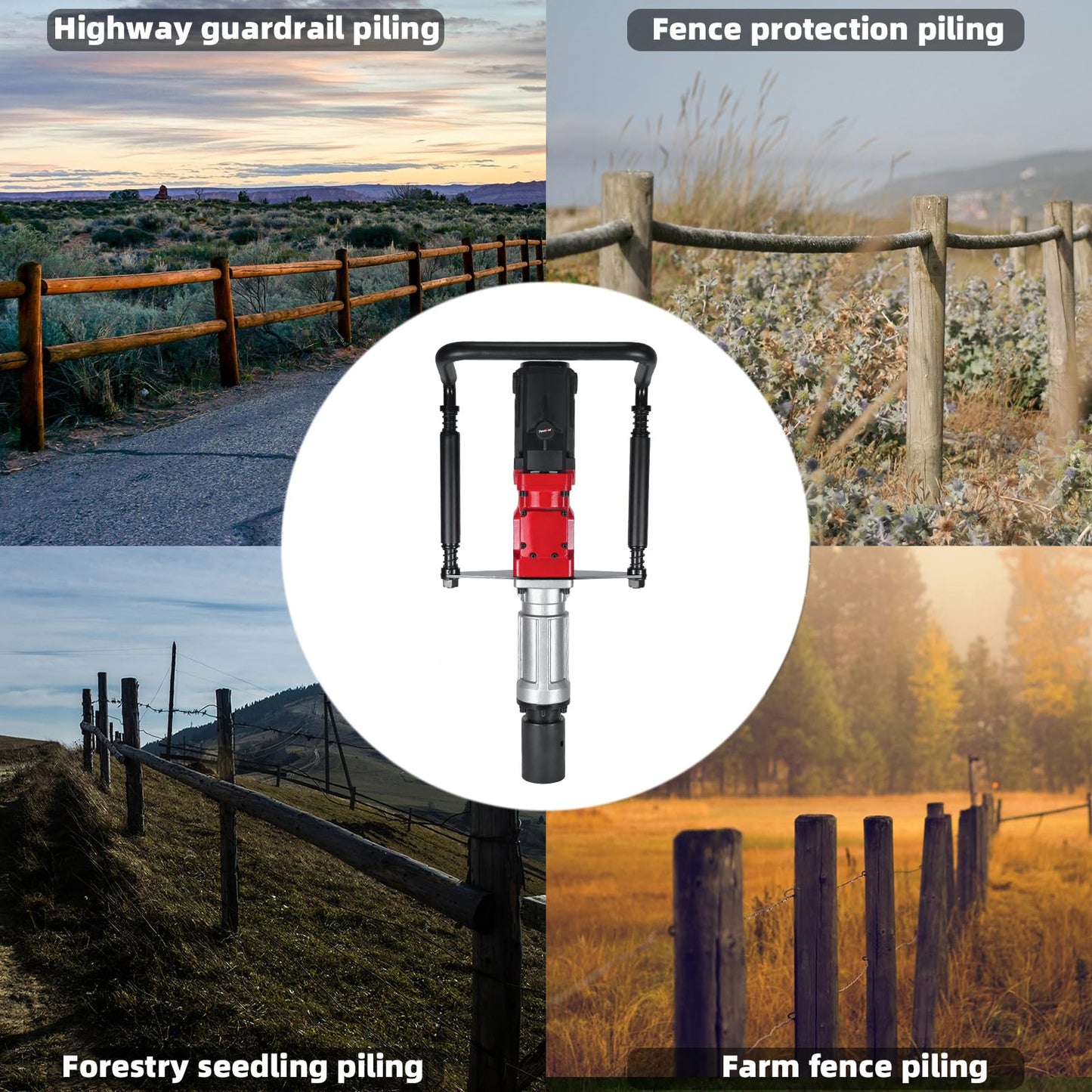 Electric Pile Driver Hammer 2200W Electric T Post Driver, 110V Handheld Pile Driver, 2100 BPM Sufficient Power, Ideal for Fence Post Construction Site, Farm Fences, Forestry Seedlings