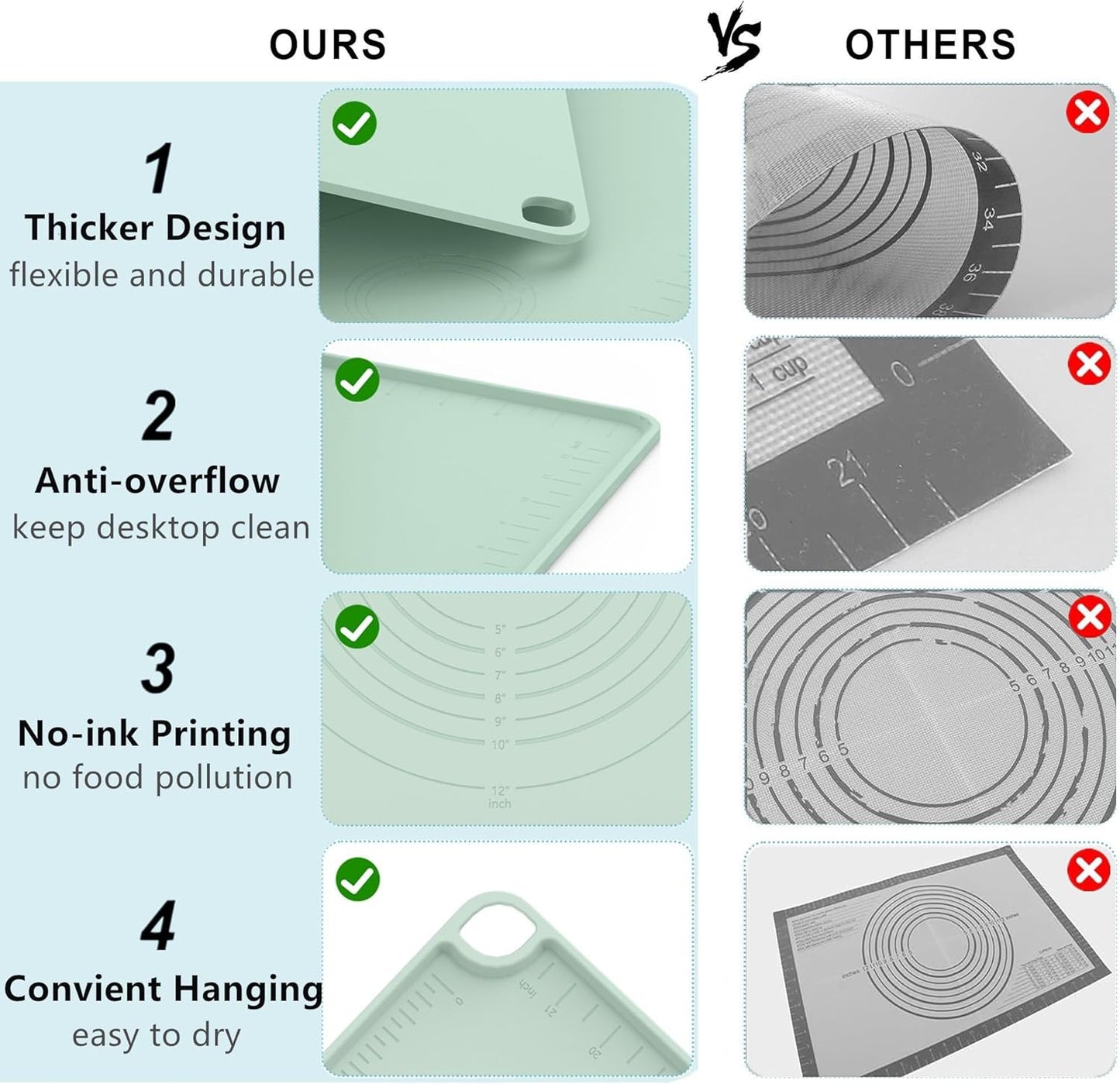 Sky Blue Silicone Baking Mat - Versatile Dough Rolling & Pastry Mat for Pizza, Pie, Macaron, Bread (24"×16")