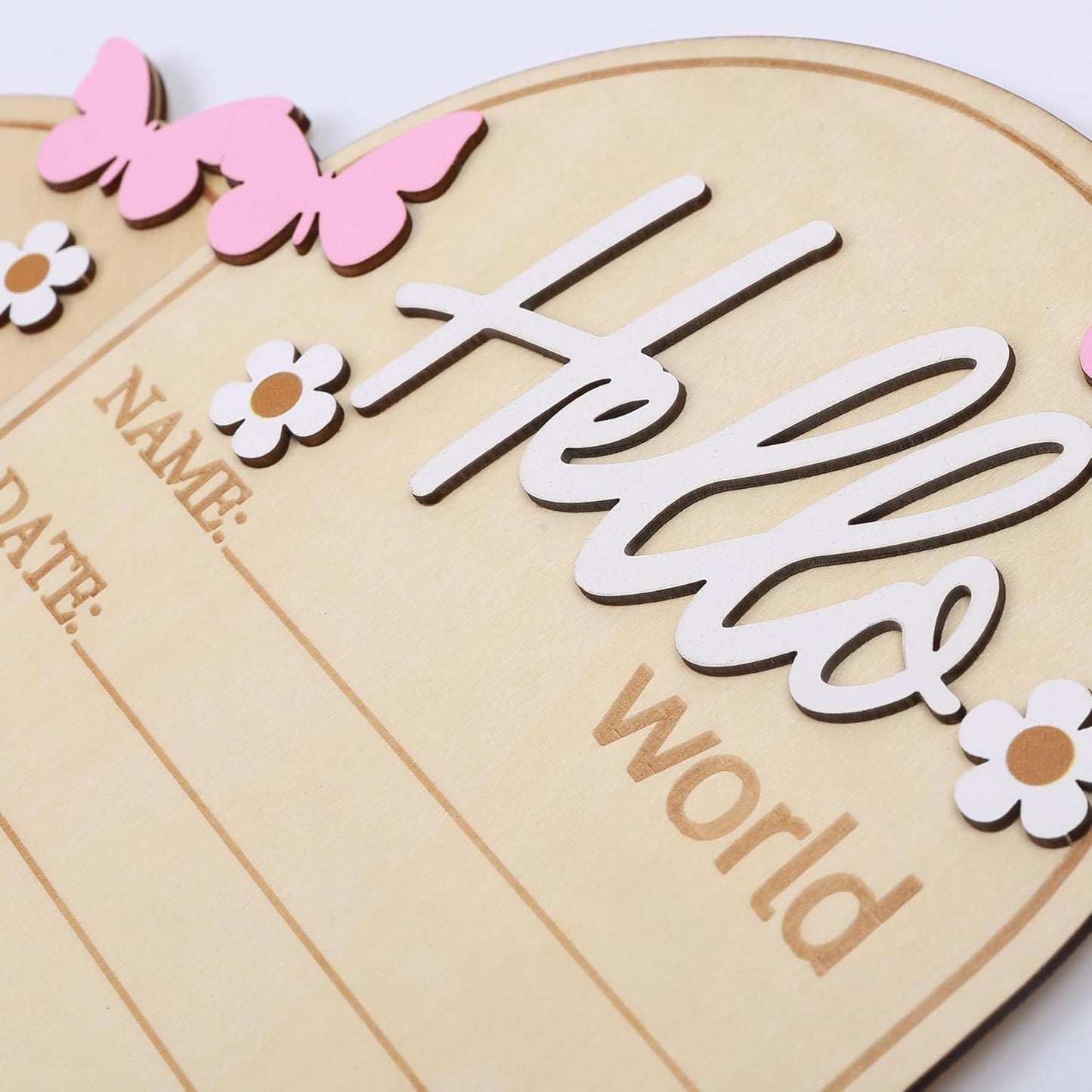 Board,3D Pink Butterfly Hello World Newborns Welcome Wooden Monthly Milestone Cards,Pink Butterfly Newborn Birth