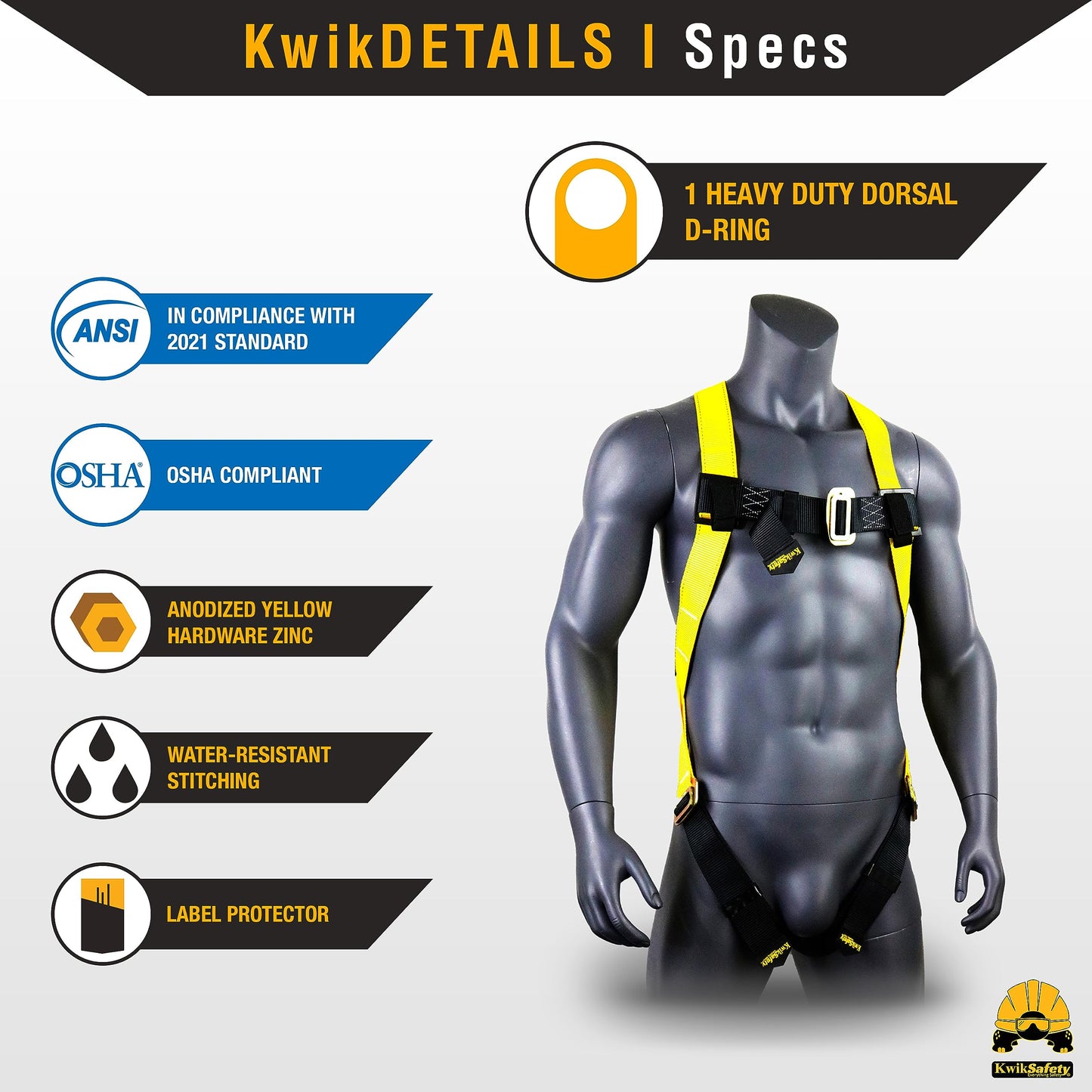 KwikSafety TORNADO [ASSEMBLY] 1D Ring Full Body Safety Harness, 50 ft Vertical Lifeline, Tool Lanyard, Roof Anchor ANSI OSHA PPE Fall Arrest