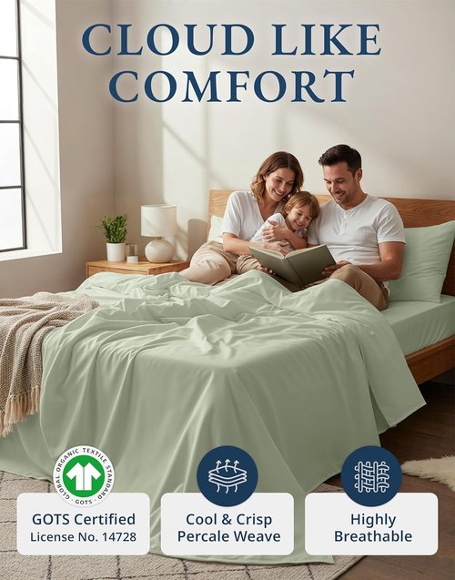 **LANE LINEN 100% Organic Cotton King Bed Sheet Set - Soft, Cooling, All-Season, Oeko-Tex Certified - Mineral Color**
