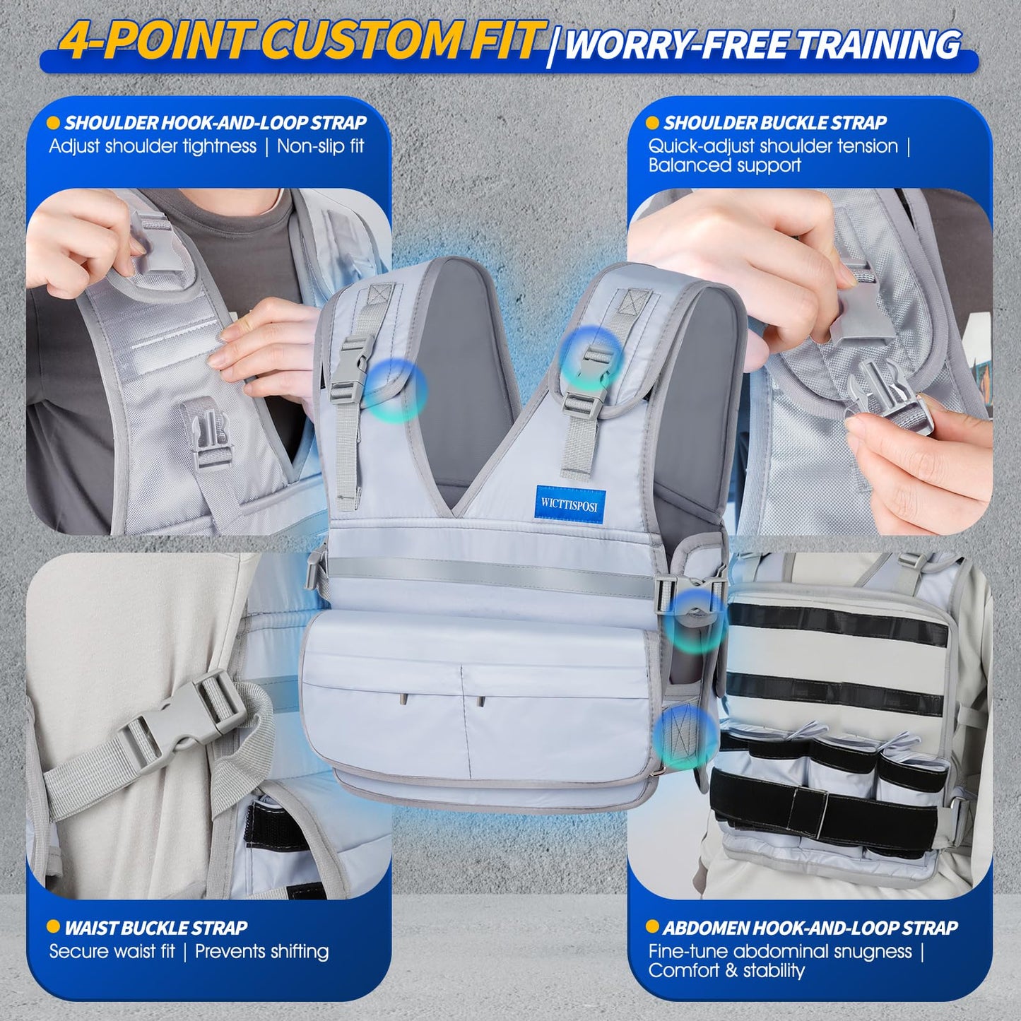 Adjustable Weighted Vest for Women Men (3.3-11.3 LBS), Custom Weight Intensity for All Exercises, Snug Fit & Stable, Washable Breathable Weight Vest for Walking Running Fitness Gym Training(Gray)