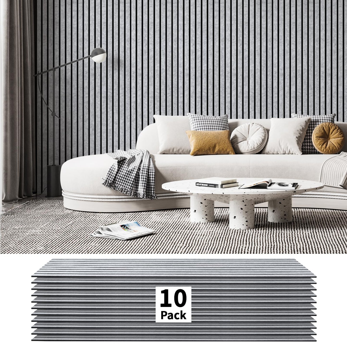 Art3dwallpanels 10 Pack Acoustic Panels, 48" X 12" X 0.43" Soundproof Wall Panels, Self Adhesive High Density Sound Absorbing Acoustic Treatment for Recording Studio, Office, Grey and Black