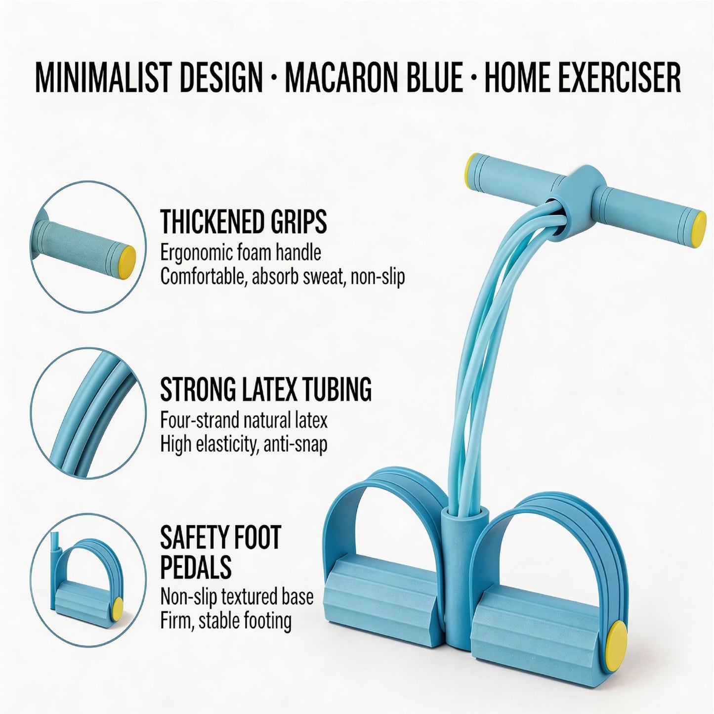 Pedal Resistance Bands with Handles, 6-Tube Upgrade Portable Pedal Resistance Band, Natural Rubber Resistance Bands for Abdomen Waist Arm Leg Full Body Workout (Blue)