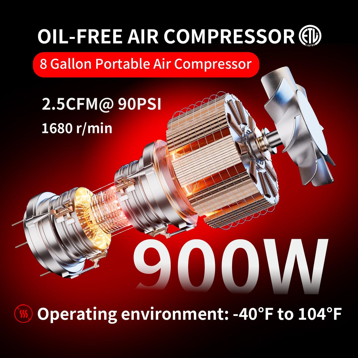 2 Gallon Portable Air Compressor 0.75HP 1.7 CFM@90PSI 60dB Ultra Quiet Oil Free Air Compressor Ideal for Tire Inflation Pneumatic Tool Spray Painting