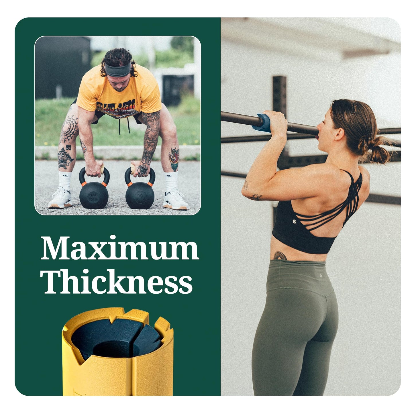 Tribus 2-in-1 Thick Grips for Dumbbells & Barbells (2.05" & 2.44”) — Thick Grips for Dumbbells Bars & Fitness Equipment — For Grip Strength & Arm Training, Non-Slip Heavy Duty Rubber