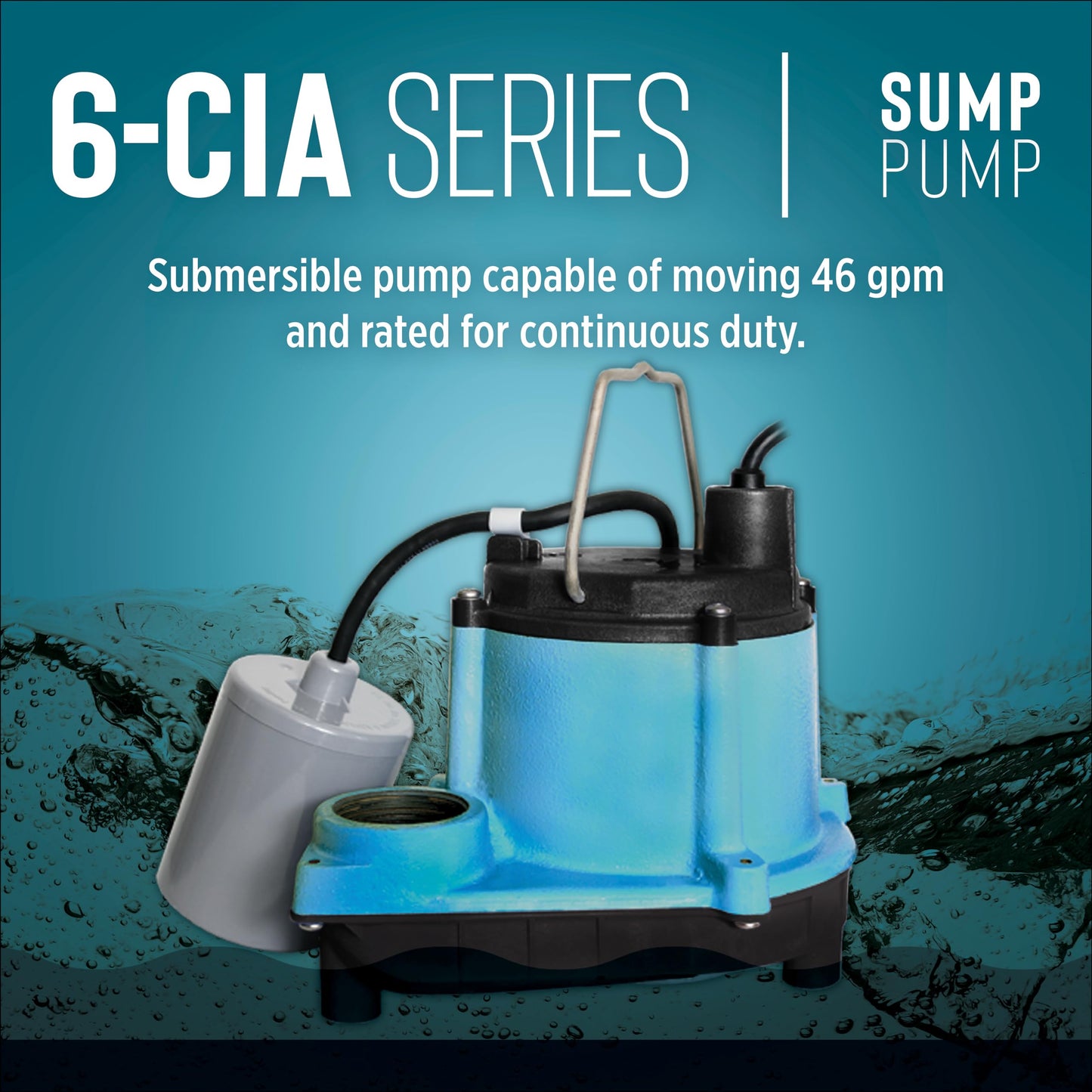 Little Giant 6-CIA-RFS 115 Volt, 1/3 HP, 2760 GPH Cast Iron Submersible Sump Pump with Piggyback Mechanical Float Switch, 10-Ft. Cord, Blue, 506171