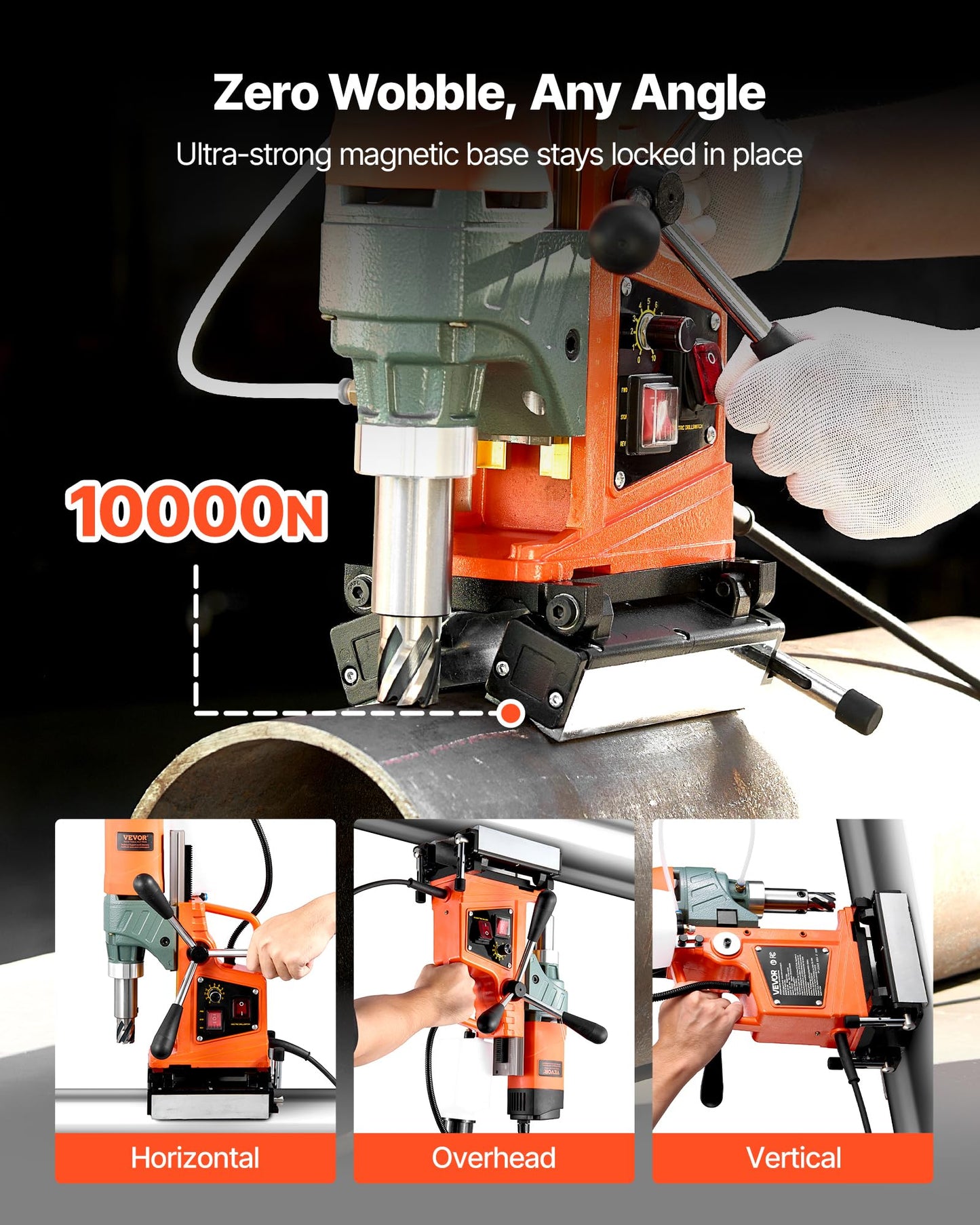 VEVOR Magnetic Drill Press, 1400 W, 2 inch Boring Diameter, 0-750 RPM Speed, Reversible Direction, Mag Drill Press with 6 Core Bits, Electric Drilling Machine for Industrial and Home Improvement