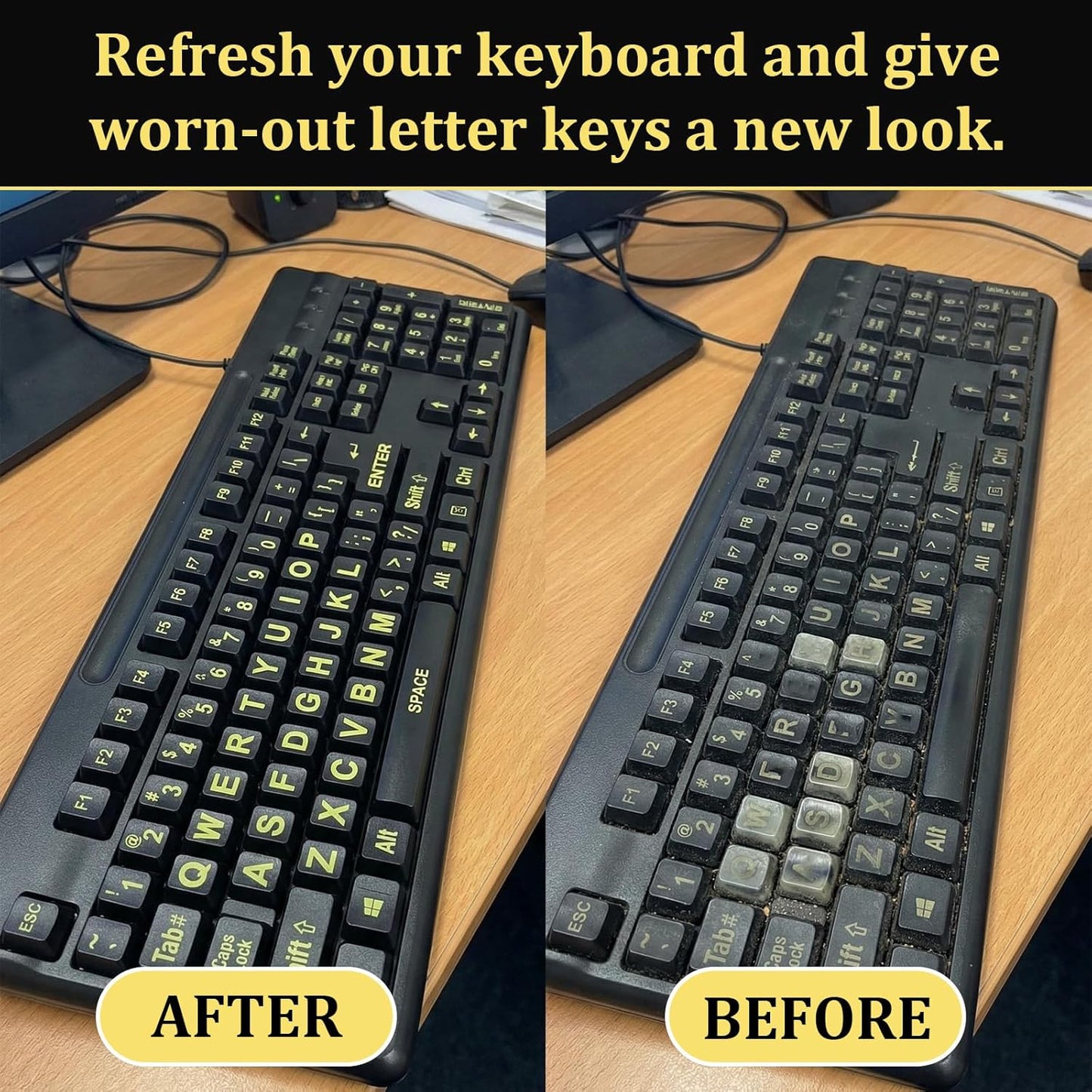 Qulkws 2 PCS Universal English Large Lettering Keyboard Stickers, English Keyboard Stickers, Big Bright Yellow