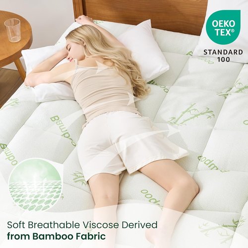 Love's Cabin King Mattress Topper - Breathable Bamboo Viscose Pillow Top for 8"-20" Mattresses | Green