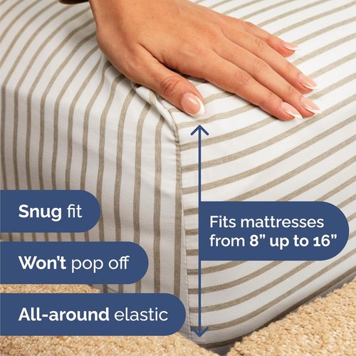 Cal King Size Sheet Set by Hotel Luxury | Comfy, Breathable & Cooling - Deep Pockets, Wrinkle-Free - Beige Stripes