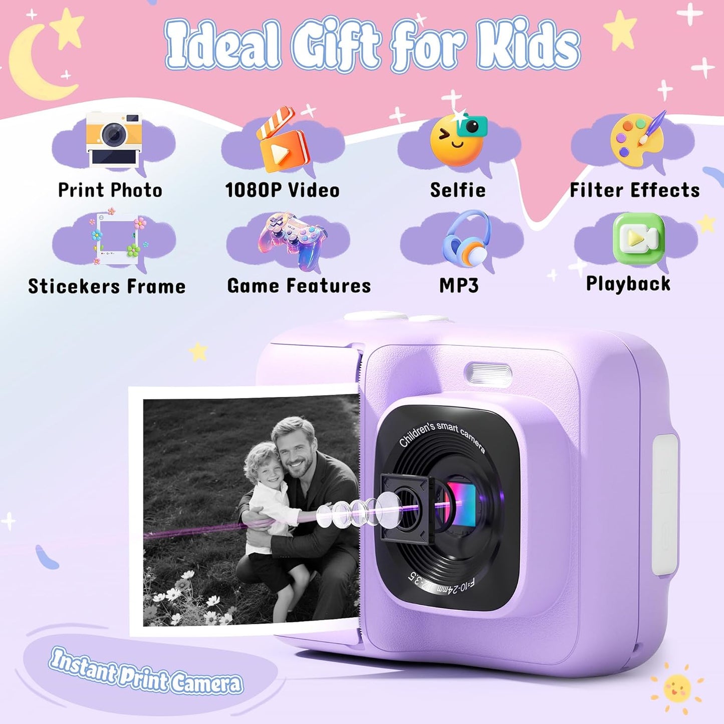 ETIKEZ 1080P 4 5 6 7 8 9 10 32GB 3 Kids Camera, Instant Digital Print Camera for Kids, Christmas Birthday Gifts