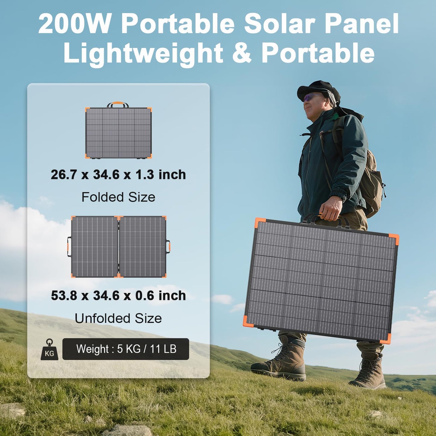 MHPOWOS 200 Watt Bifacial Portable Solar Panel, 20V Foldable Solar Charger for Power Station, IP68 Waterproof, 23.5% High Efficiency with 2 Sturdy Kickstands for RV Camping Off-Grid Blackouts
