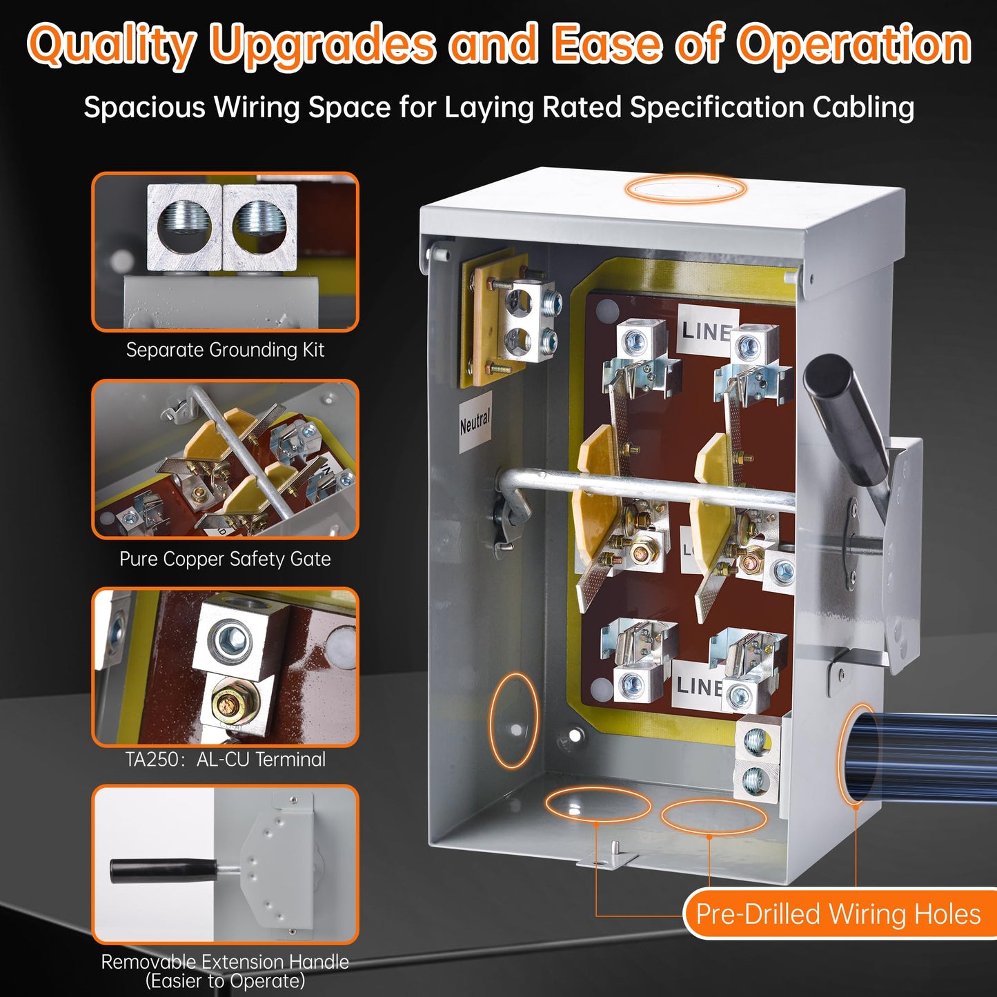 200 Amp Generator Transfer Switch,120/240V Manual Transfer Switch for Home Generator,2 Pole 48000W General-Duty Double-Throw Safety Switches,Stronger Stability,NEMA 3R Standards for Outdoor and Indoor