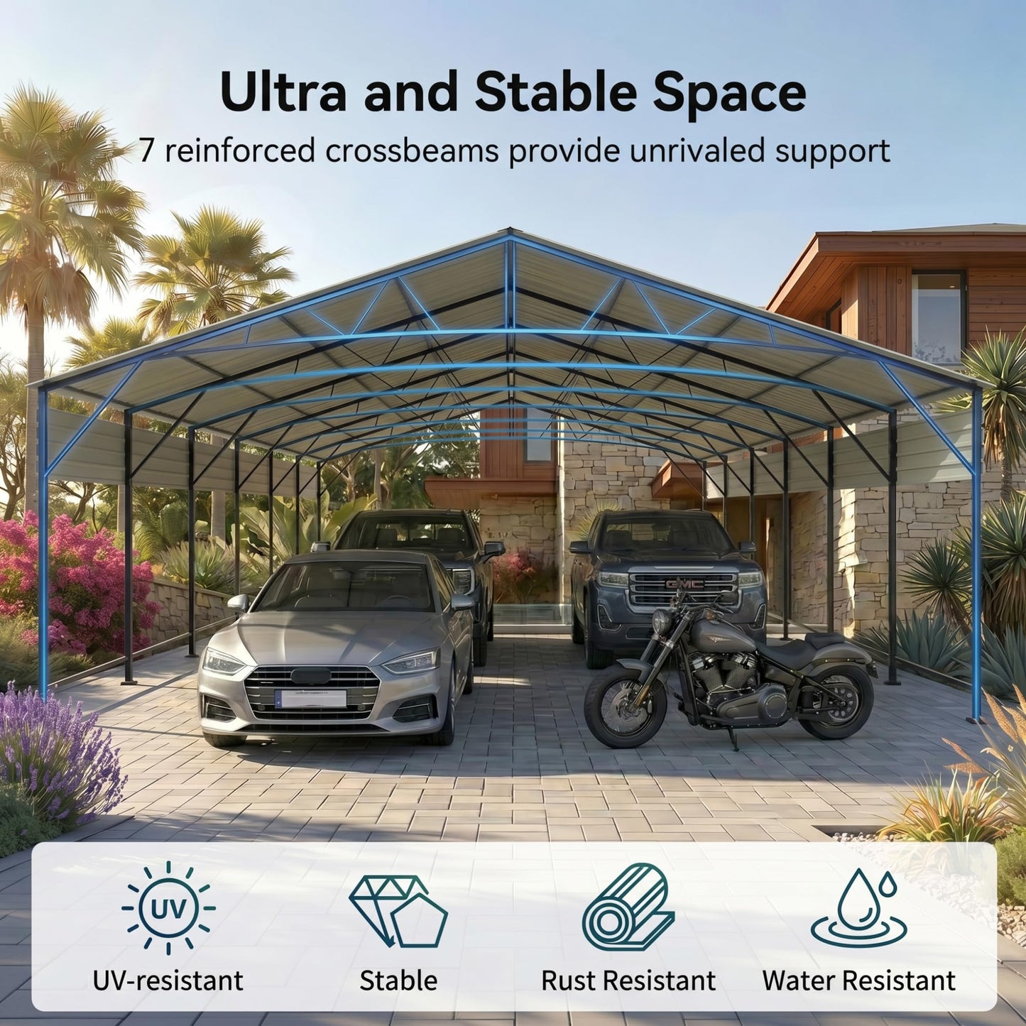 Devoko 20x30 FT Metal Carport, Heavy Duty Car Canopy with Galvanized Steel Roof, Reinforced Base Frame, All-Weather Garage, Outdoor Shelter for Cars, Trucks, Boats, Tractors & RV (Black)