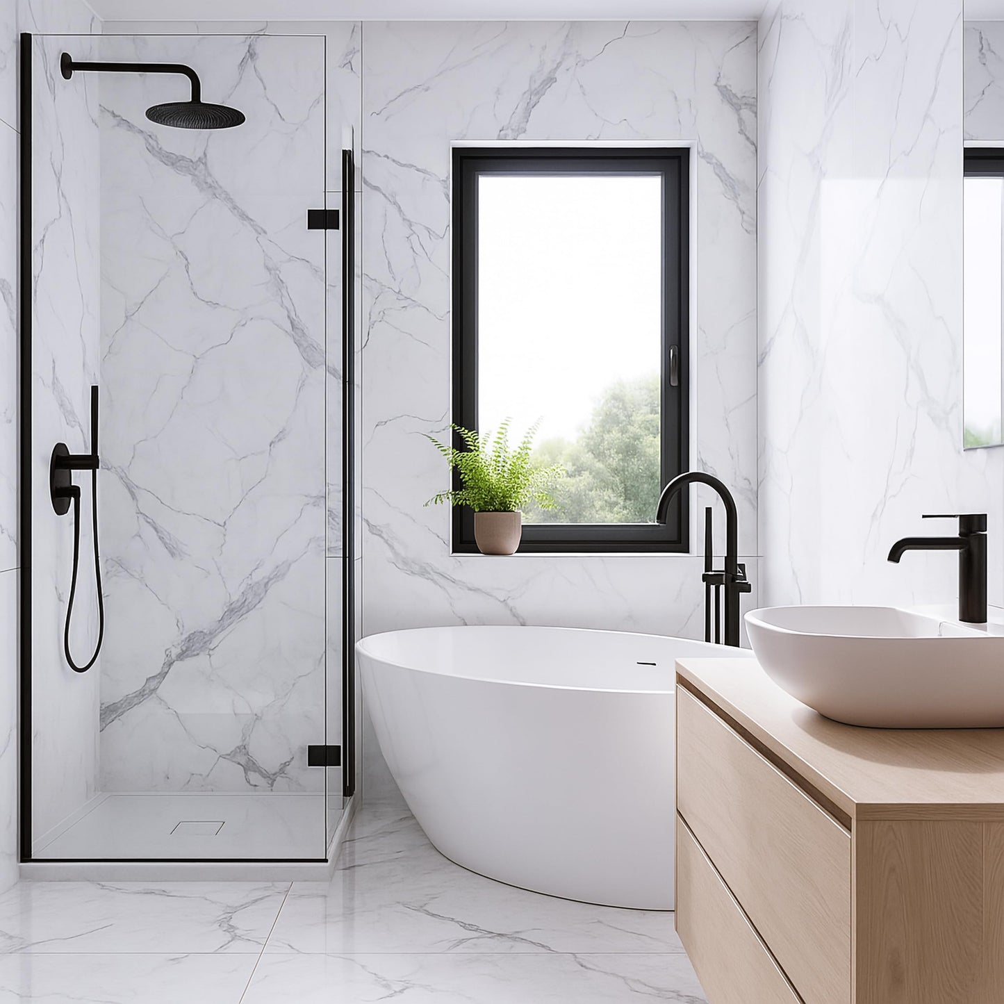 Dundee Deco Faux Marble Panels - 2 ft X 4 ft - Matte, Waterproof DIY Decorative Panels for Walls and Floors - Off-White, Grey, Tan Veins - Set of 4 - Covers 31 sq ft