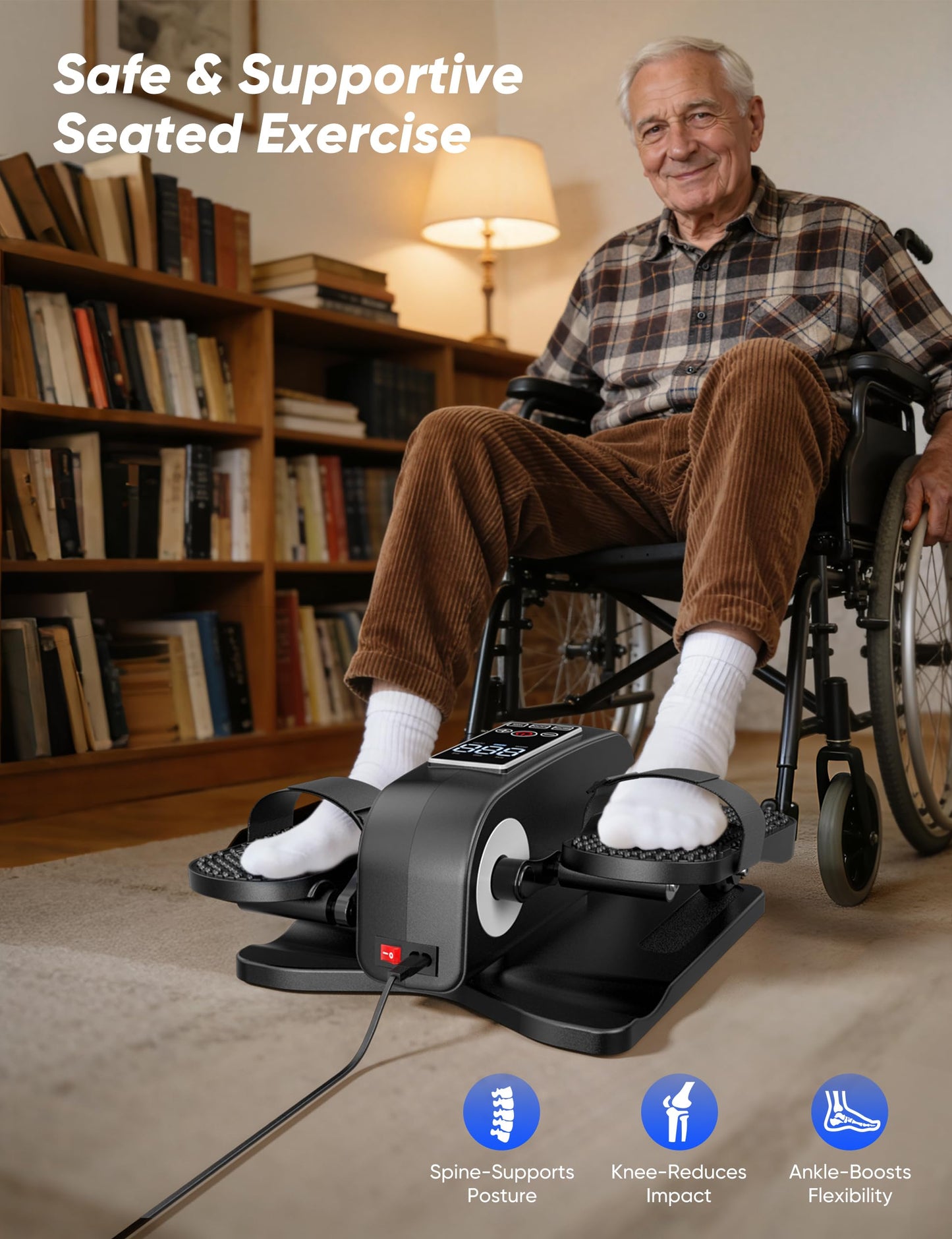 Under Desk Elliptical Machine for Senior, Quiet Motorized Leg Exerciser with Smart Remote, Pedal Exerciser with 12 Adjustable Speeds for Auto/Manual Modes, LCD Monitor, Easy to Use for Home Office