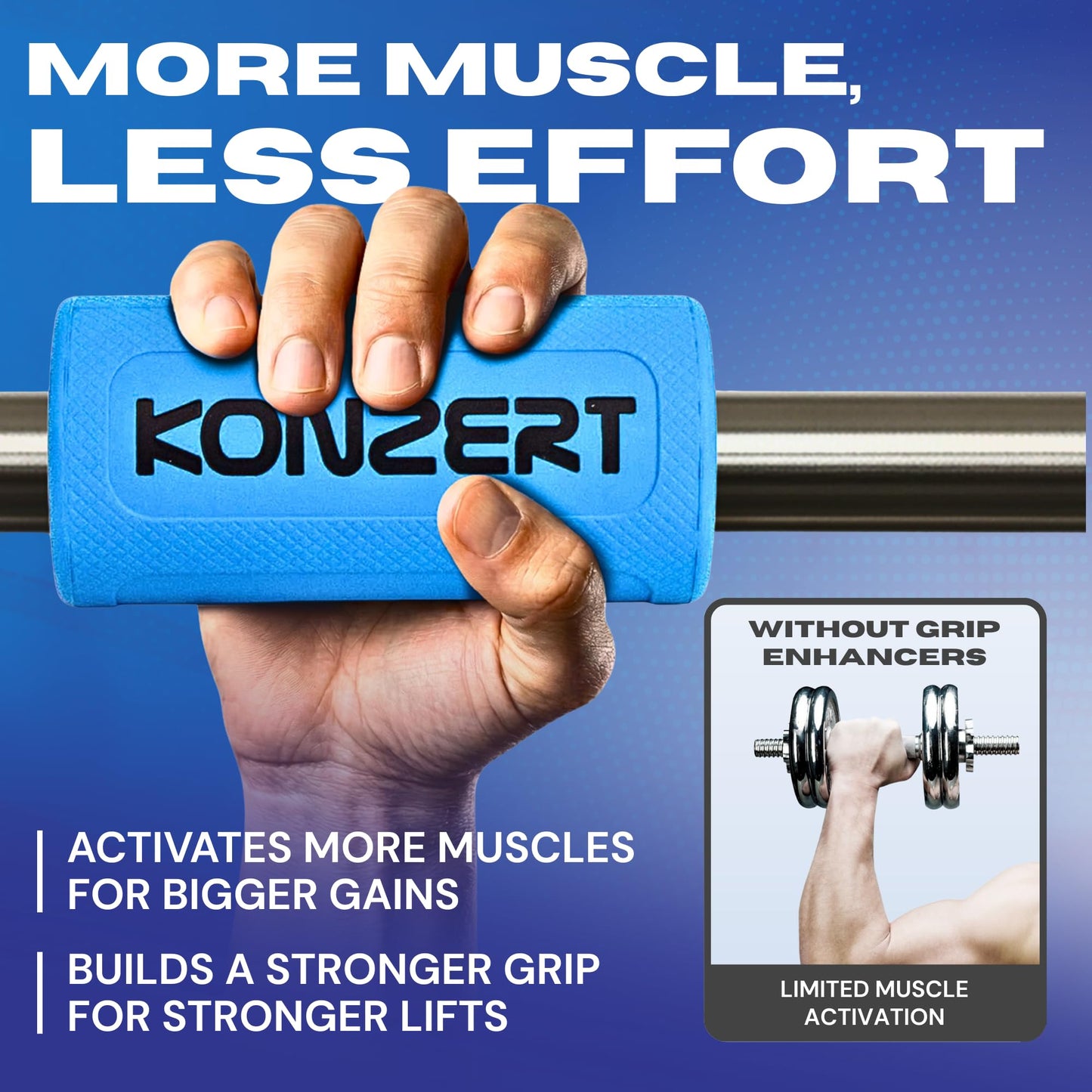 Konzert 2.25 Inch Diameter Thick Grips - Increase Handle Diameter Of Dumbbell, Barbell, Pull Up Bar & Cable Handle for Arm Strength And Enhanced Muscle Activation