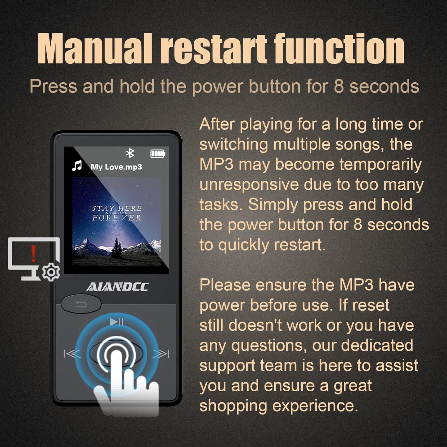 Aiandcc 128GB Mp3 5.3 Mp3 Player with Bluetooth HiFi Sound, Player with FM Radio, Mini Music Player for Kids Adults