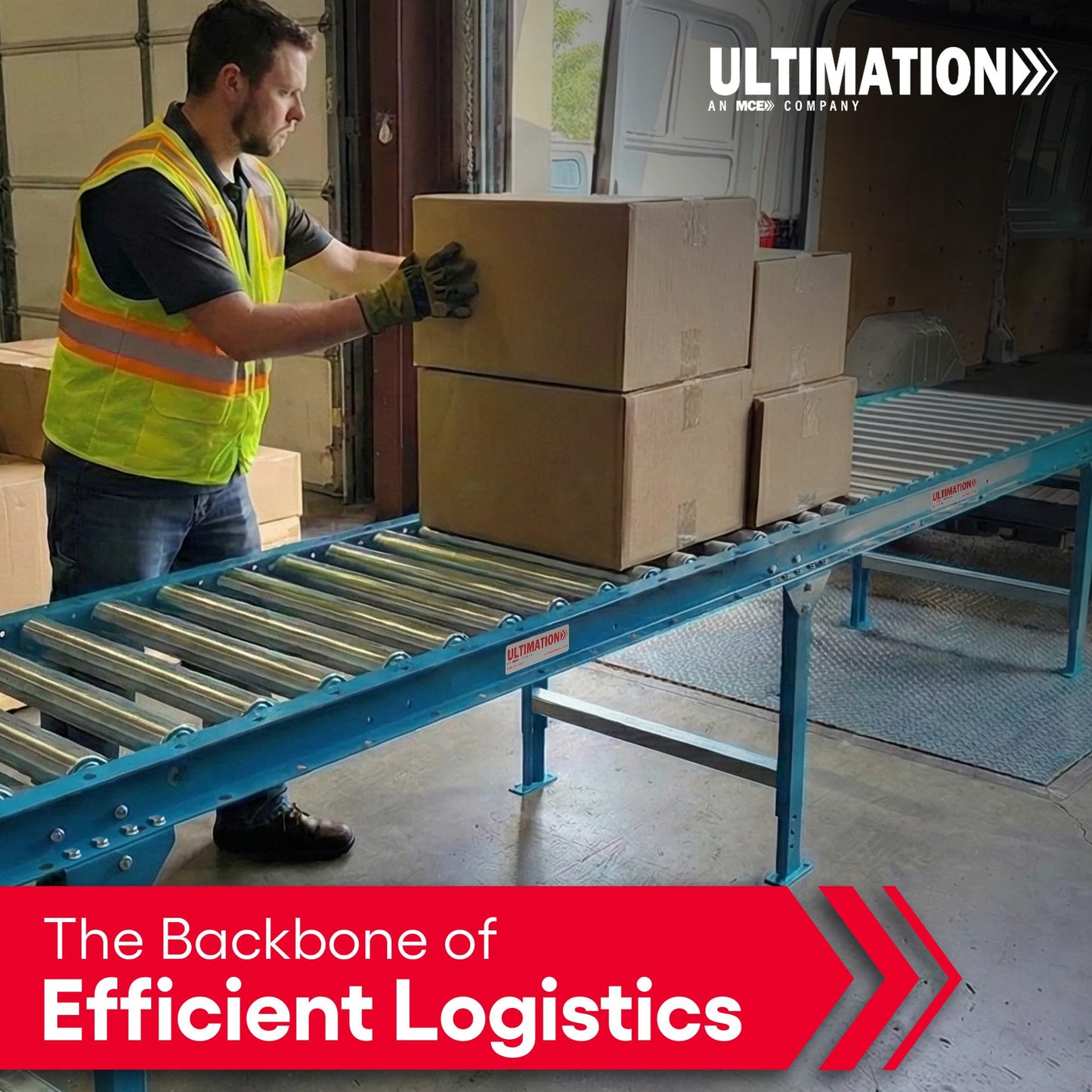 Light-Duty Gravity Conveyor with 1.5" Dia Galvanized Steel Rollers, 12" Wide, 5' Long Steel Frame on 6" Centers, Ideal for Distribution/Assembly Areas Such As Table, Ladder, Bed, Boat - Ultimation