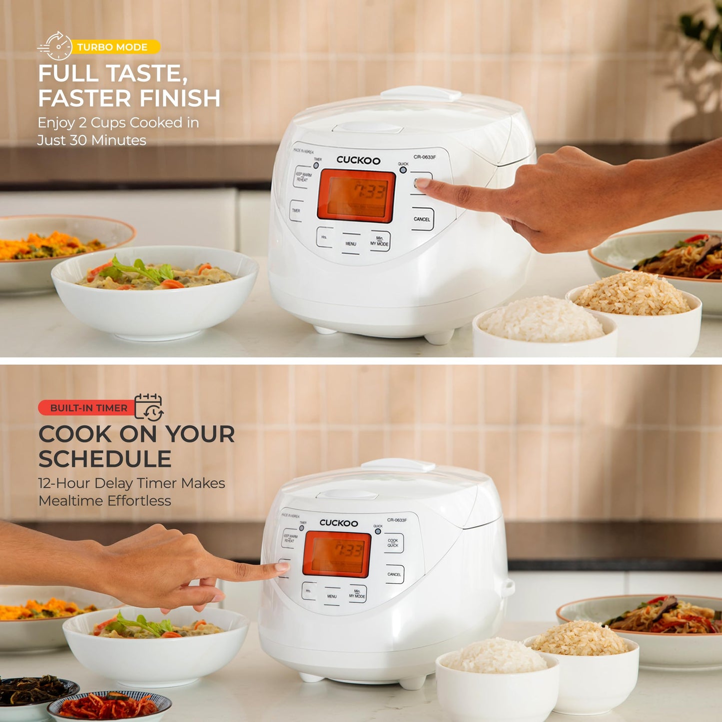 CUCKOO Micom Rice Cooker 6 Cup Uncooked / 12 Cup Cooked, Korean Fuzzy Logic Rice Cooker with Delay Timer & Keep Warm Setting, Versatile Food Steamer with Non-Stick Inner Pot, White (CR-0633F)