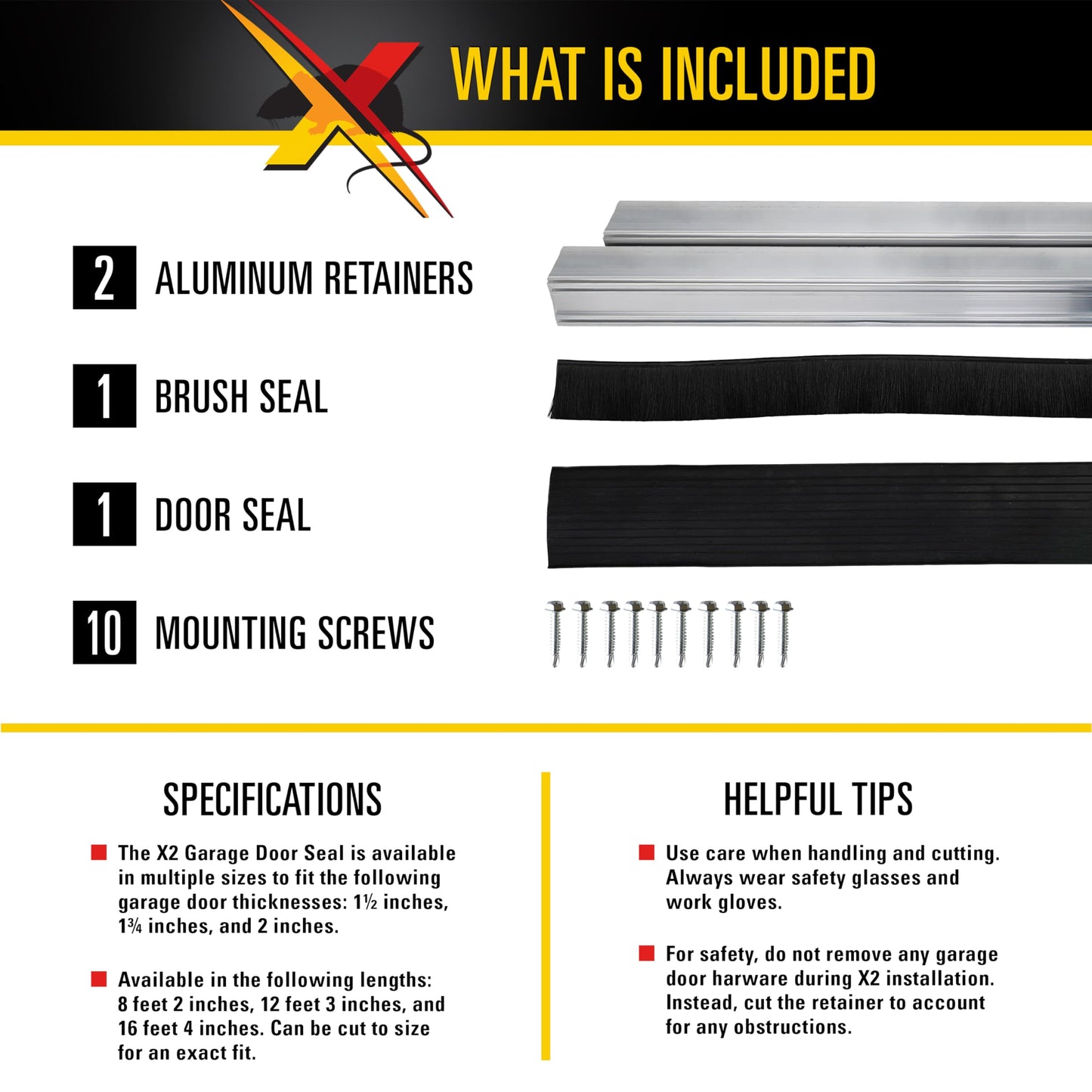 Xcluder X2 Rodent Proof Overhead Sectional Door Seal Kit, 8'2” Wide for 1.5” Thick Garage Doors, Stops Mice, Rats and Weather, Suitable for Residential or Commercial Property Use
