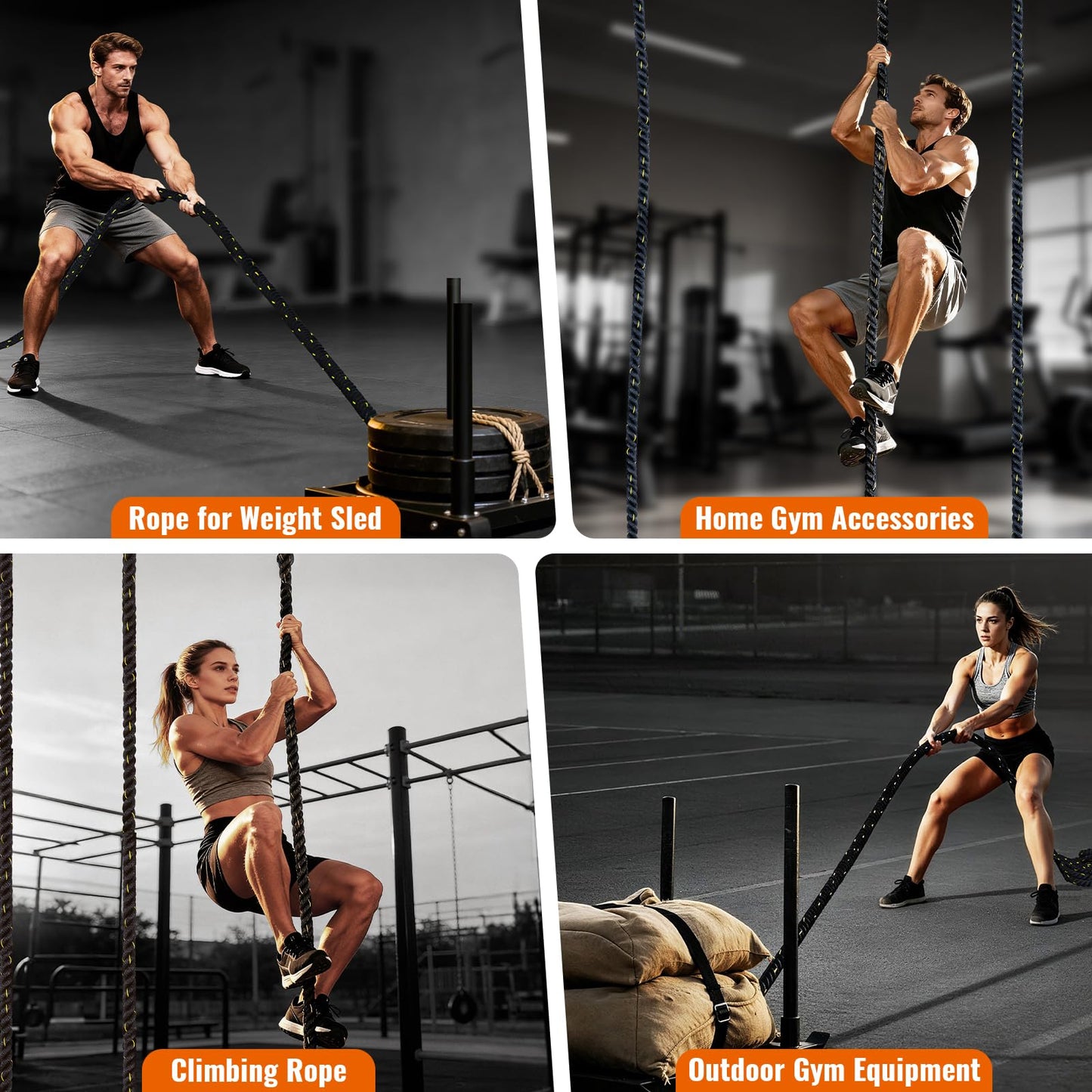 SOHIDAS 40FT Weight Sled Rope Workout Sled Pulling Ropes, Sled Push Gym Equipment Weight Sled Pull Rope for Training Tire Pulling Workout Fitness Resistance Football Exercise Equipment for Men Women