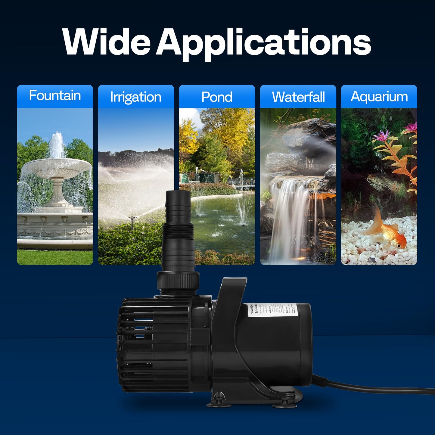 VIVOHOME 310W 5300GPH Submersible Water Pump with 180° Seamless Adjustable Nozzle and Barrier Bag for Koi Pond Waterfall Fountains Fish Tank