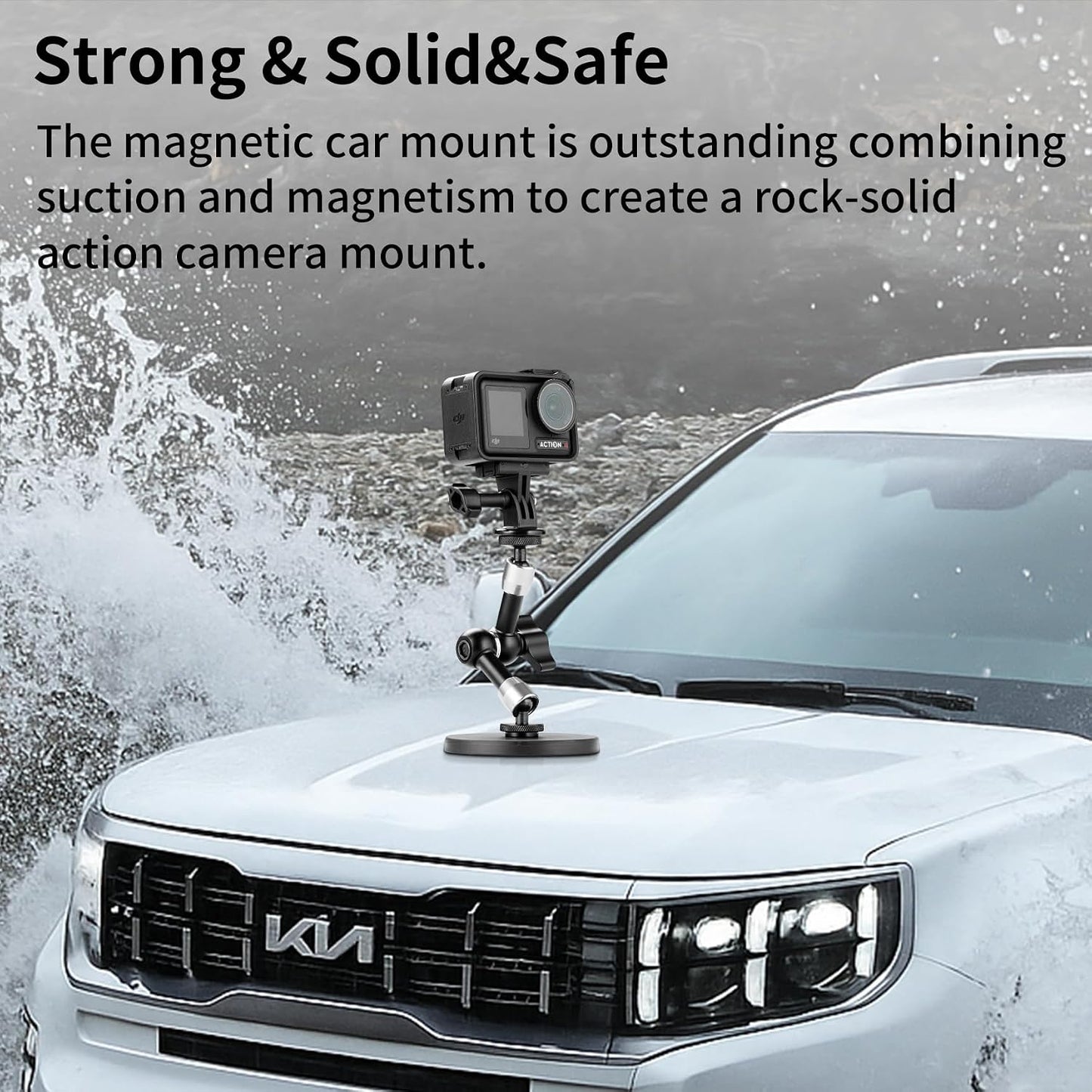 Selens 88MM 6inch Adjustable Car Magnetic Camera Mount Kit: Magnetic Base and Magic Arm, Magnet Mount for Action