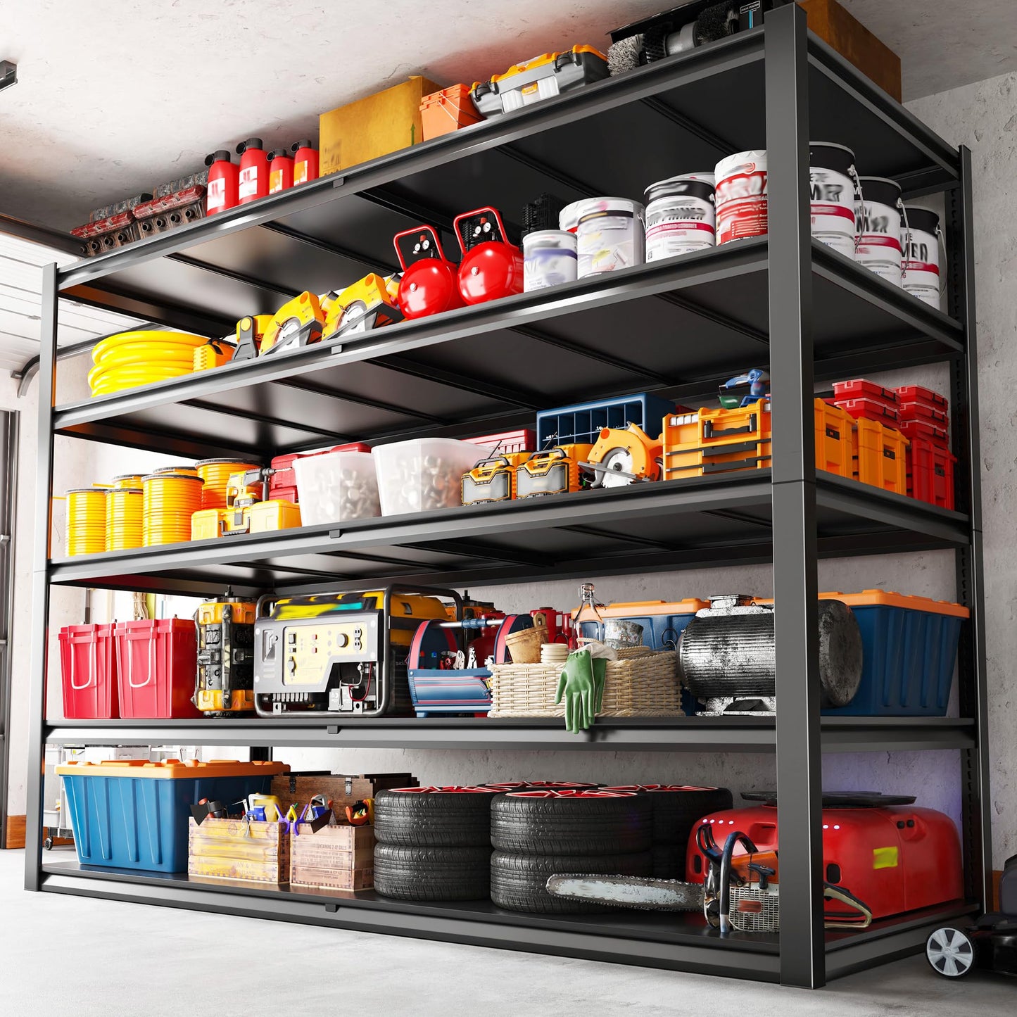 REIBII 78" H Garage Shelving,Garage Storage Heavy Duty Shelves Shelving Unit Load 3000LBS,5 Tier Adjustable Metal Shelves for Warehouse, Basement, Pantry, Factory, 55" W x 26" D x 78" H