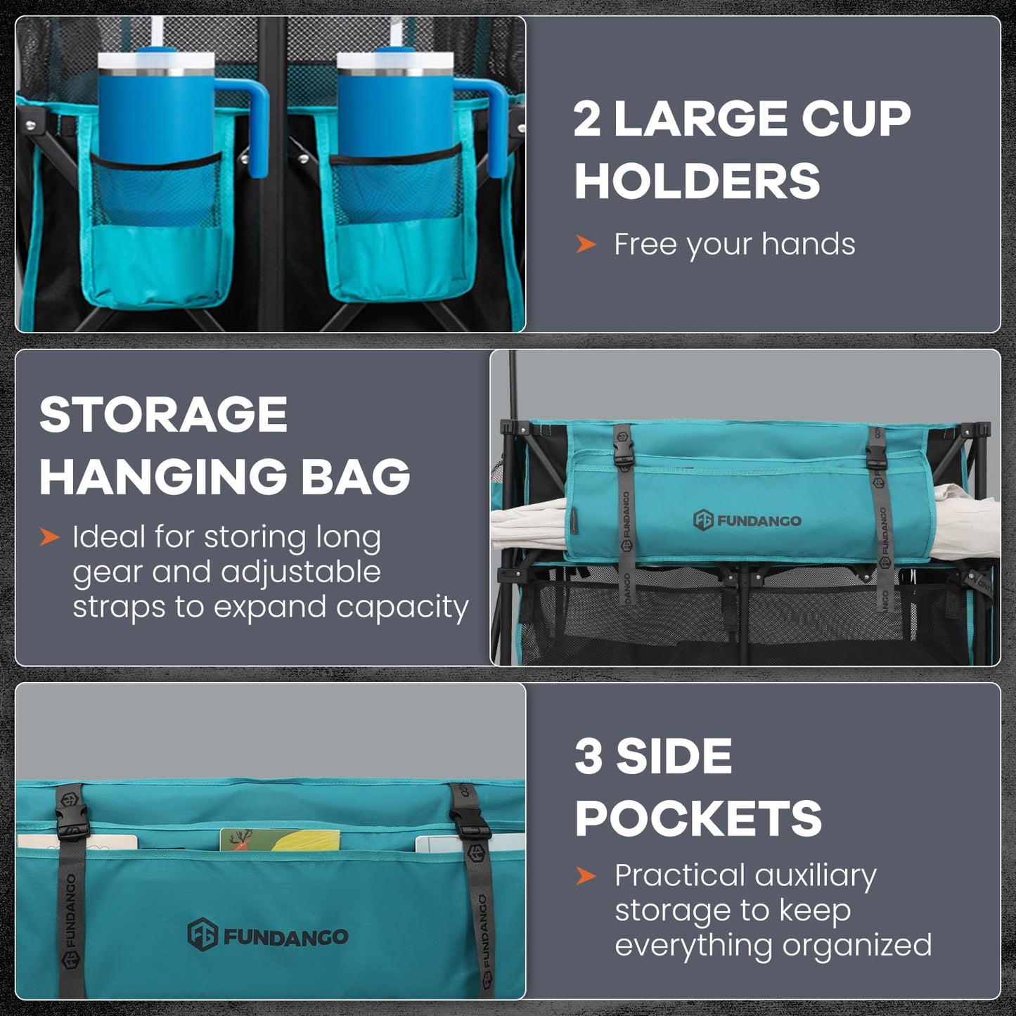 FUNDANGO Double Decker Wagon with High Extender & Tailgate, 660L XXL Foldable Collapsible Double Wagons, Heavy Duty Grocery Cart with All-Terrain Wheels for Camping, Baseball/Softball Gear, Home