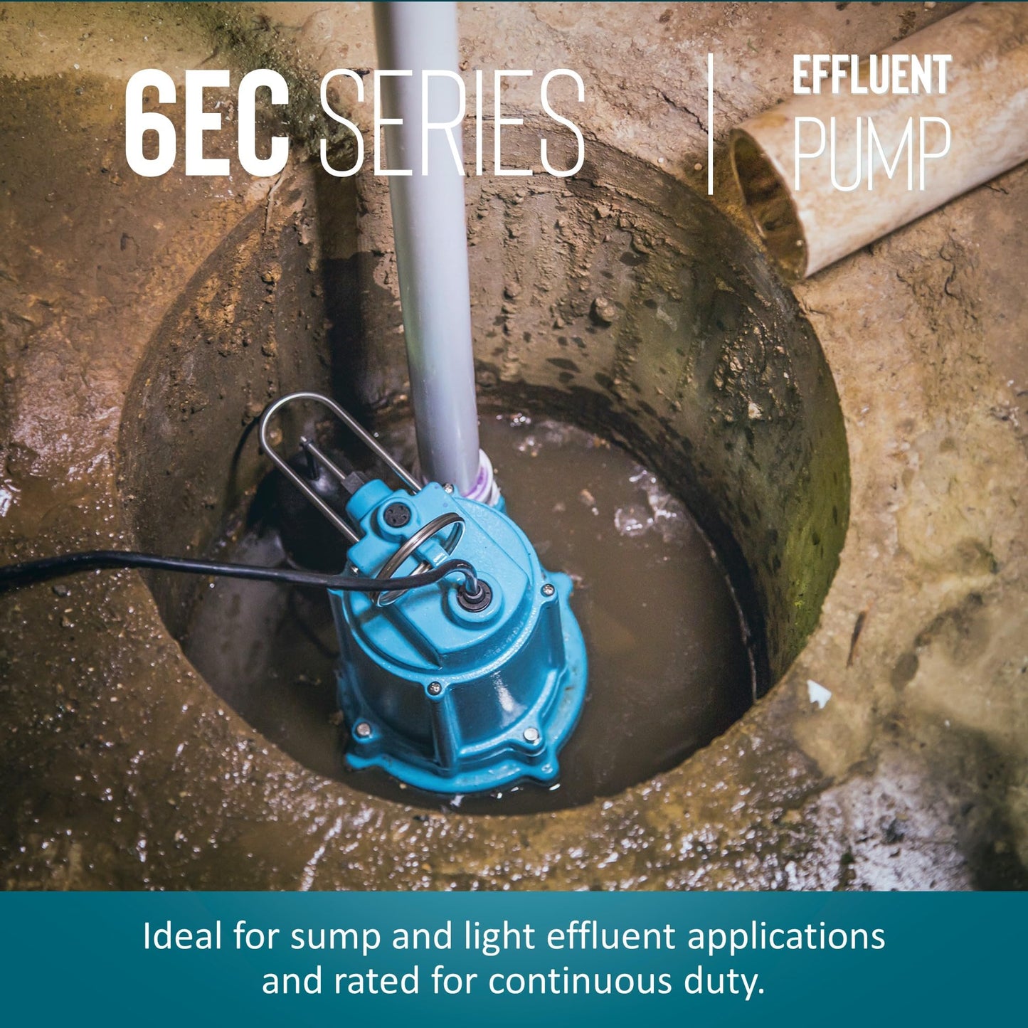 Little Giant 6EC-CIA-RF 1/3 HP, 115-Volt, 3180 GPH Automatic Cast Iron Submersible Sump/Effluent Pump with Polypropylene Base, Piggyback Mechanical Float Switch and 30-Ft. Power Cord, Blue, 506808