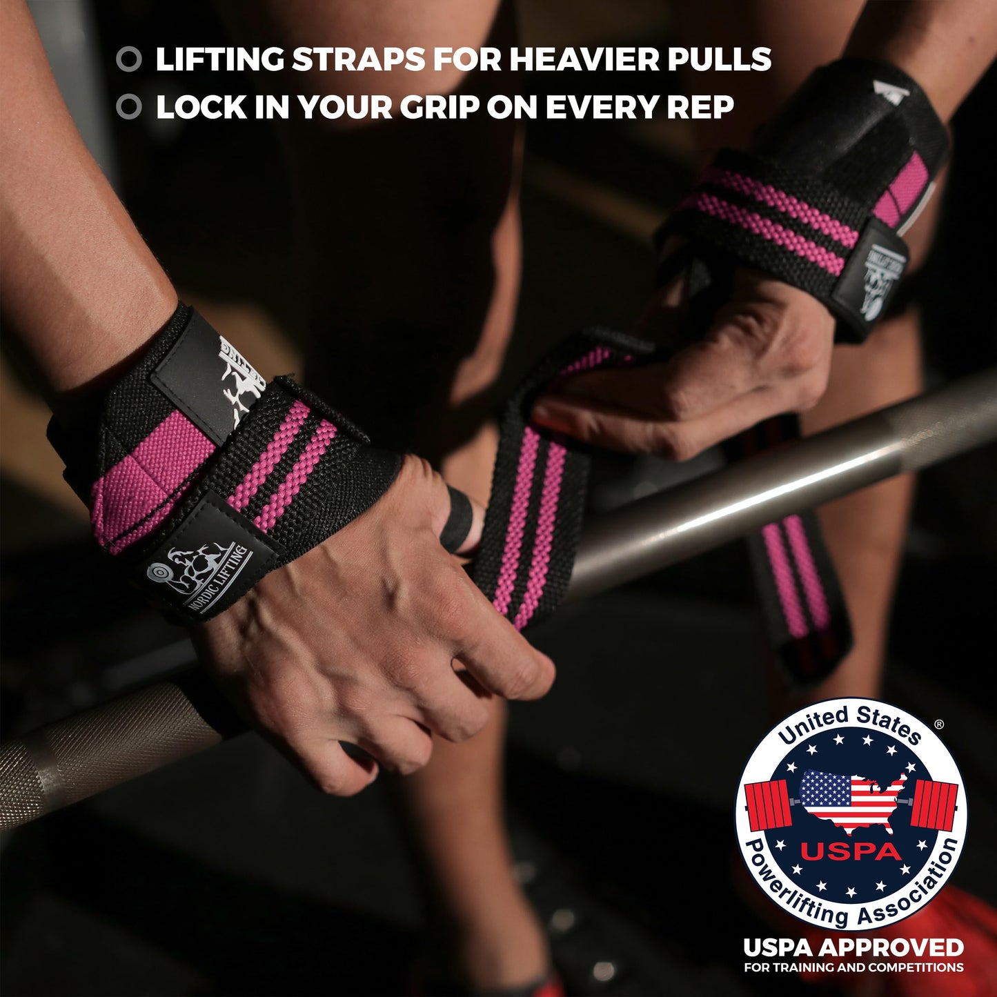 Wrist Wraps + Lifting Straps Bundle (2 Pairs) for Weightlifting, Cross Training, Workout, Gym, Powerlifting, Bodybuilding -Support for Women & Men, No Injury during Weight Lifting-Pink