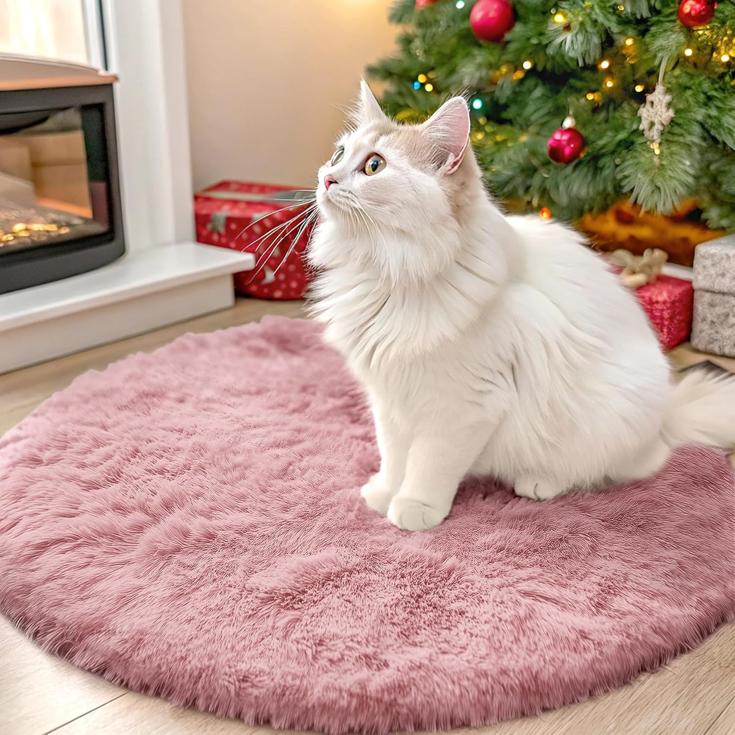 OLANLY Round Area Rug - Soft Pale Pink Shaggy Carpet, Machine Washable, 2 ft Circle for Bedroom & Nursery Decor