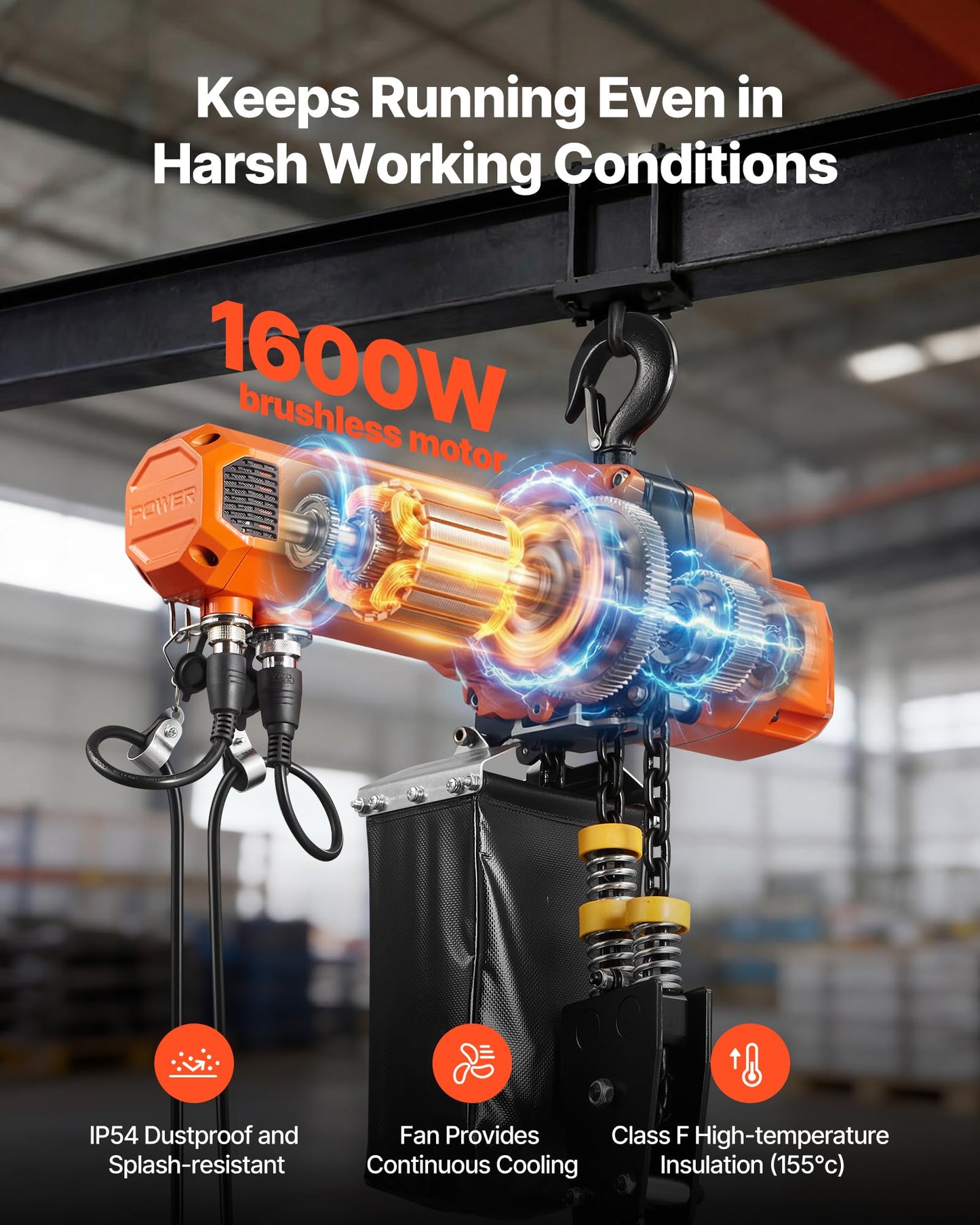 VEVOR 2-Speed Electric Chain Hoist 2200 lbs, 20ft Lifting Height, 120V 60Hz Single Phase Overhead Crane with 15 ft Wired Remote Control, G100 Chain Electric Lift Hoist for Factory, Warehouse, Garage