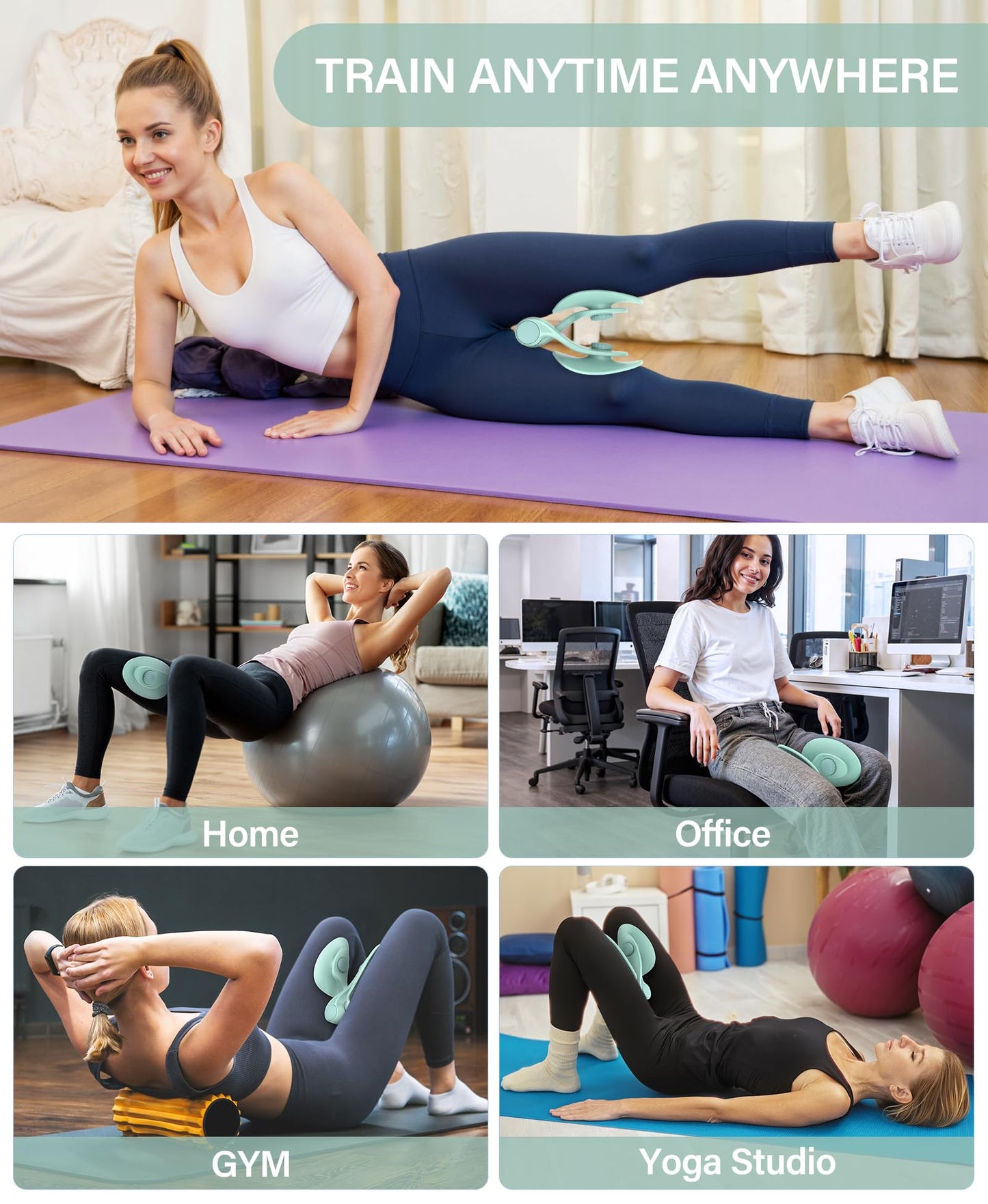 Kegel Exerciser, Pelvic Floor Muscle Exercise Devices for Women, Inner Thigh Exerciser Leg Workout Equipment Thigh Trainer for Male Hip Trimmer Inner Thigh Toner Workout (LightGreen)