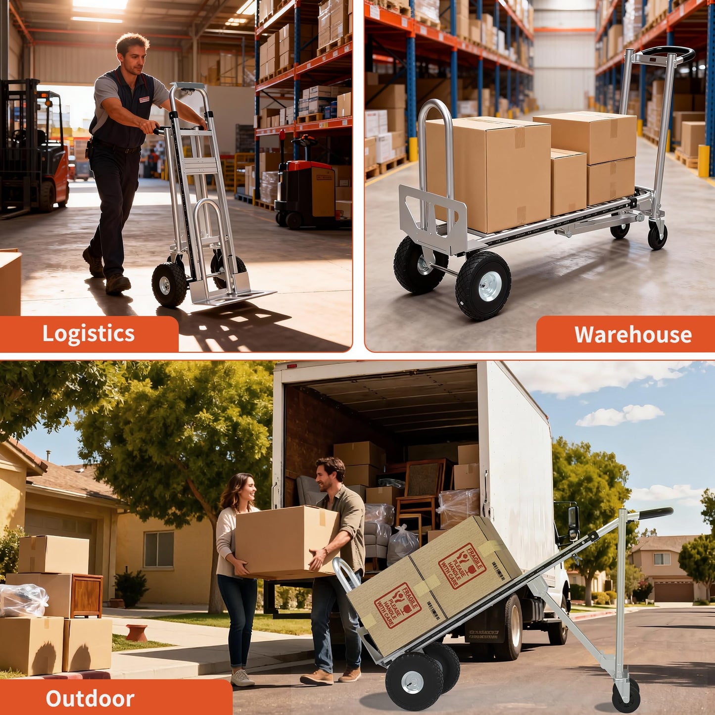 Aluminum Convertible Hand Truck, 800lbs 3 in 1 Folding Dolly Cart Lightweight Frame,Heavy Duty Industrial Platform Cart Handtruck for Construction, Logistics, Shopping, Home, Office Moving (Silver)