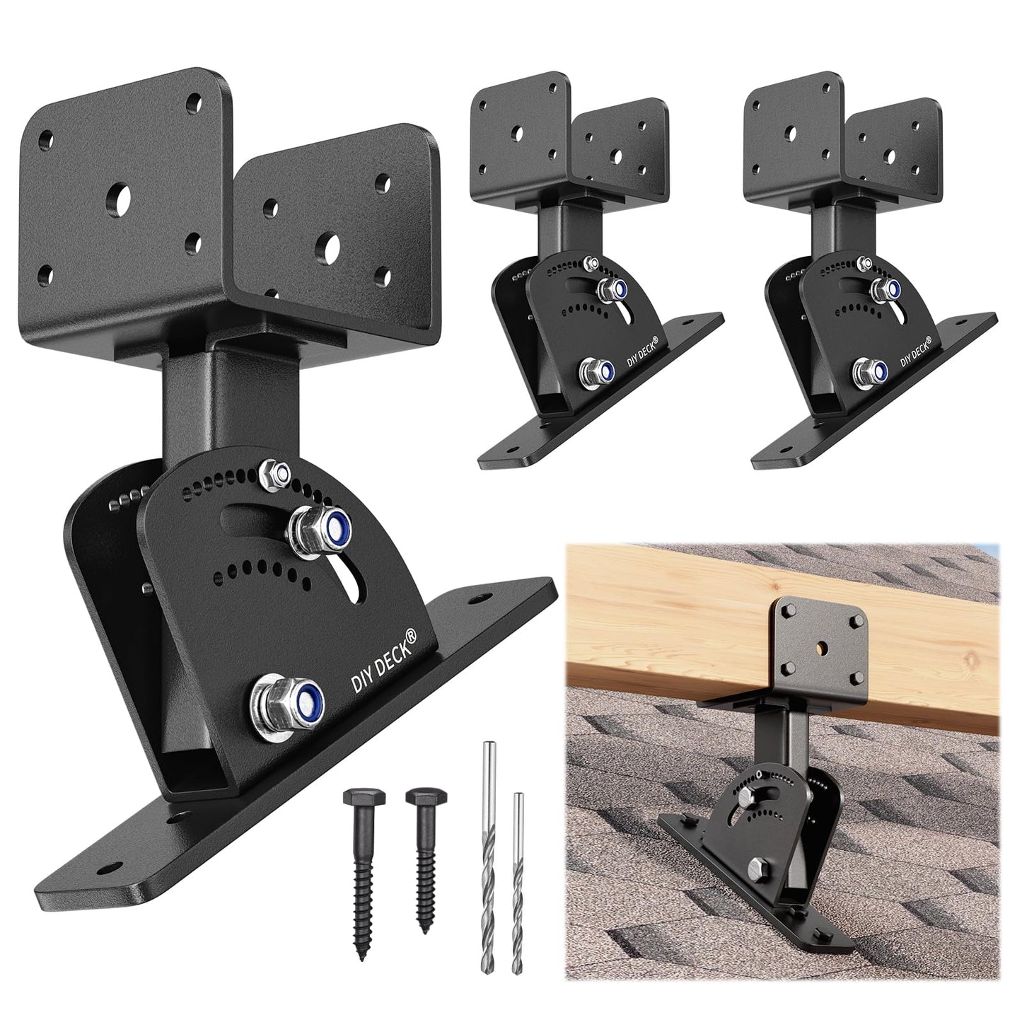 Patio Roof Riser Adjustable & Anchored Angle Pergola Roof Riser Heavy Duty Stainless Steel Roof Mount Brackets Support for 4x4/4x6 Lumber (3Pack)(Patent Pending)