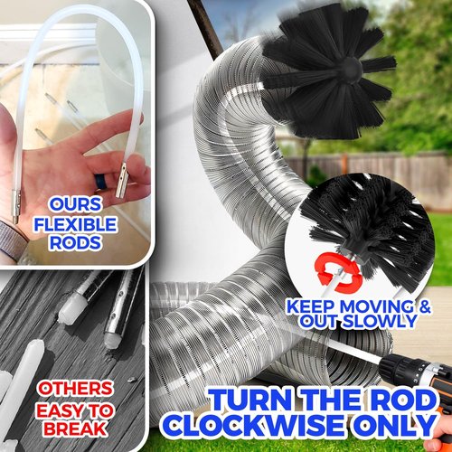 Holikme Dryer Vent Cleaner Kit - 30ft Cleaning Brush & Vacuum Attachment for Lint Removal | Blue