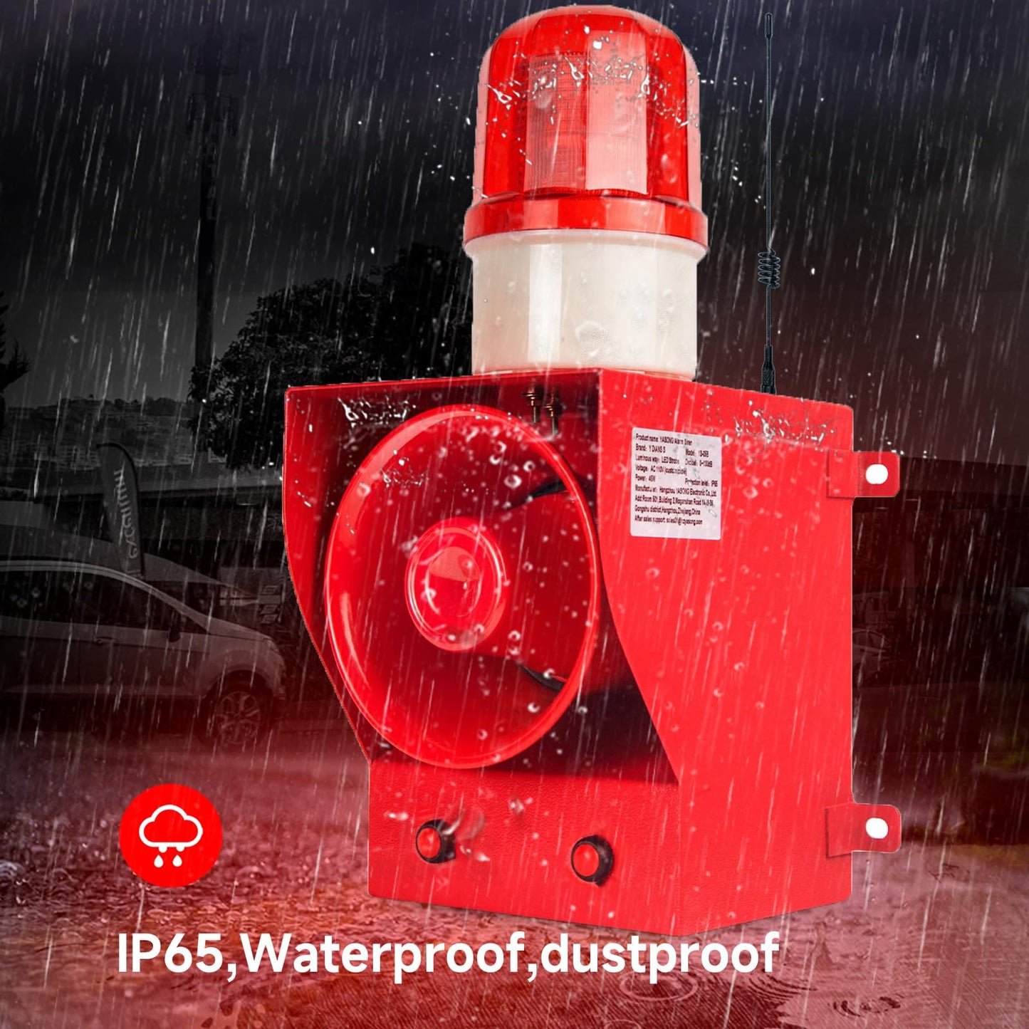 Y DIANS S 0.31mile Wireless Remote Control Siren Adjustable Volume Tone Waterproof 130dB Horn Security Alarm Systerm with LED Strobe Light AC110-120V
