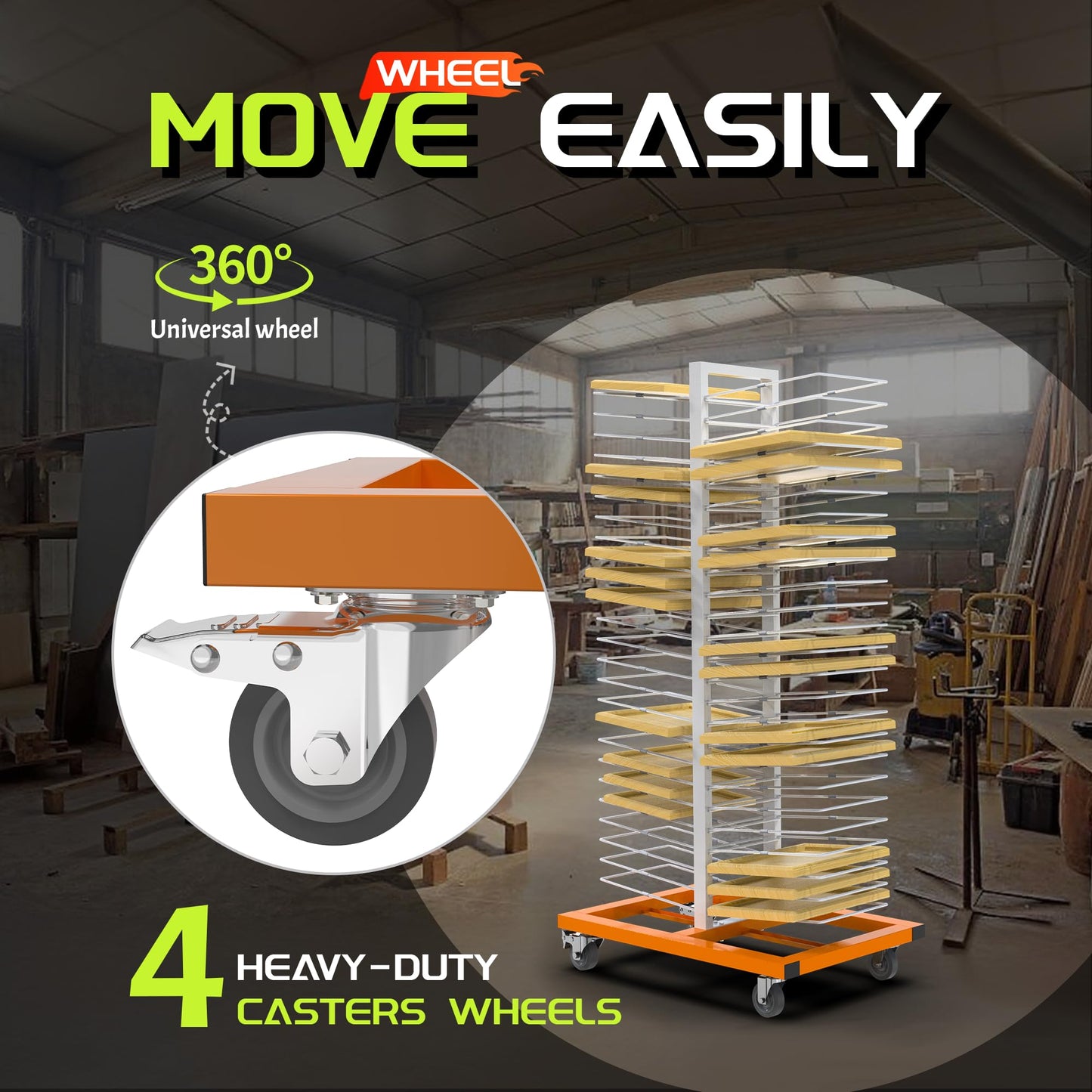 GARVIN 50 Shelves Paint Drying Rack with 4 Locking Casters for Cabinet & Full-Size Doors, Art Studios – Space-Saving Vertical Design, 2.1" Shelf Spacing, 25lbs Capacity Per Level