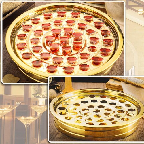 Jingmore Holy Communion Tray for Churches with Lid Communion Set Stainless Steel Cup Tray with Cover Church Supplies Not Cups Included(Gold Color)