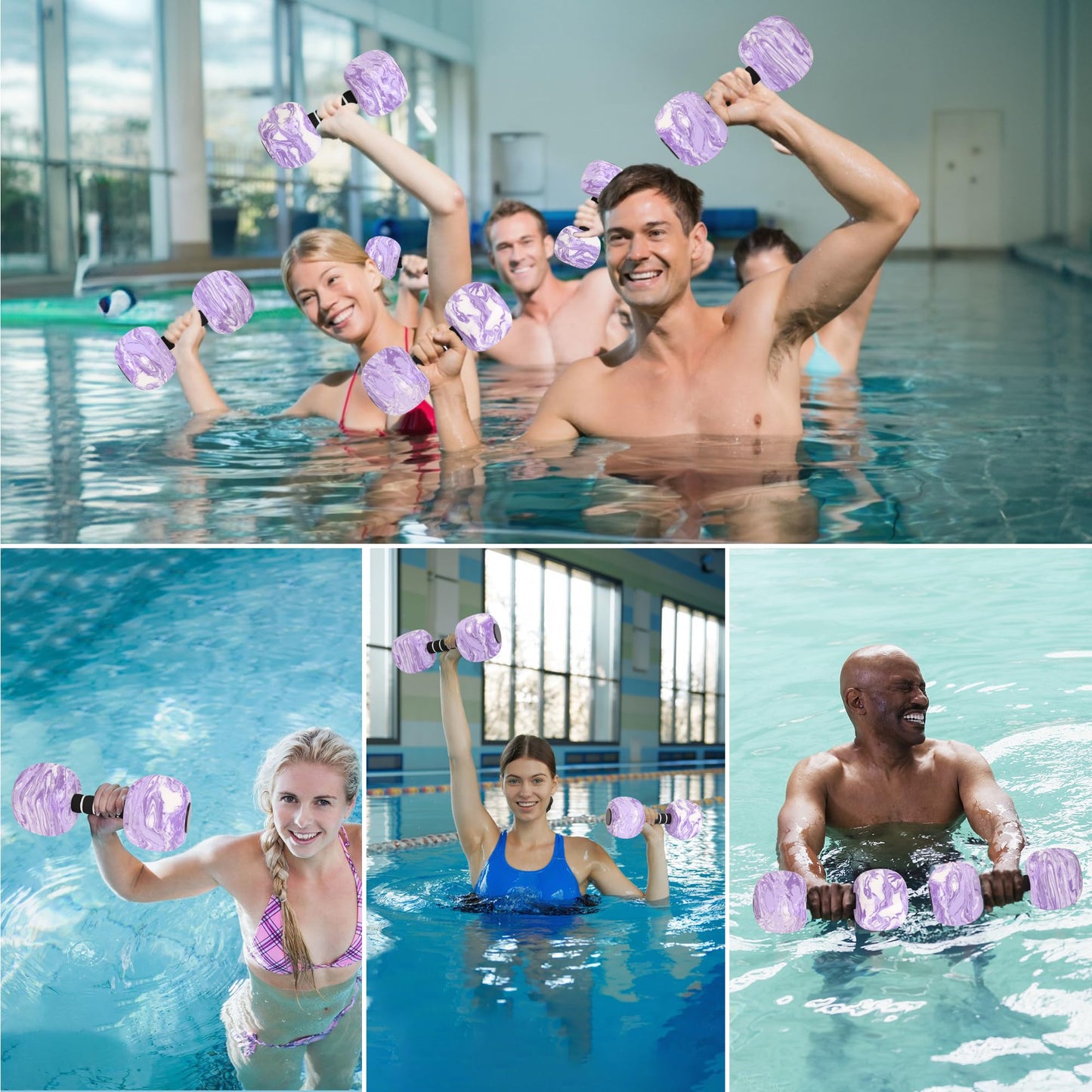 2pcs Water Weights for Pool Exercise, EVA-Foam Water Aerobics Equipment, Pool Dumbbells for Women,Kids,Seniors, Water Workouts, Weight Loss(Purple)
