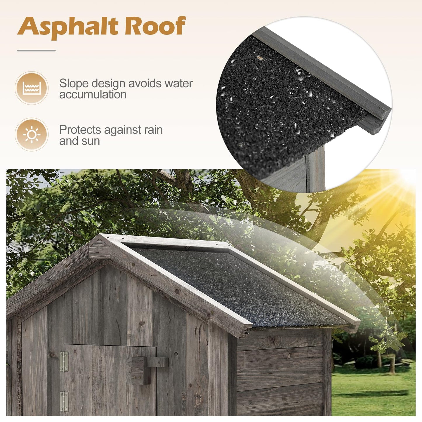 Goplus All-in-One Storage Shed, 70" Tall Wooden Lockable Cabinet w/Foldable Work Table, Vertical Utility Tool Organizer w/Shelves & Hooks, Waterproof Garden Shed for Patio Backyard (Gray)