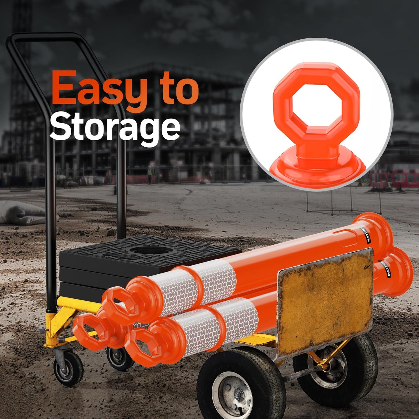 BATTIFE 6 Pack 42 Inch Orange Traffic Delineator Posts with Reflective Collars and Base, Safety Cones for Construction Zones and Driving Practice