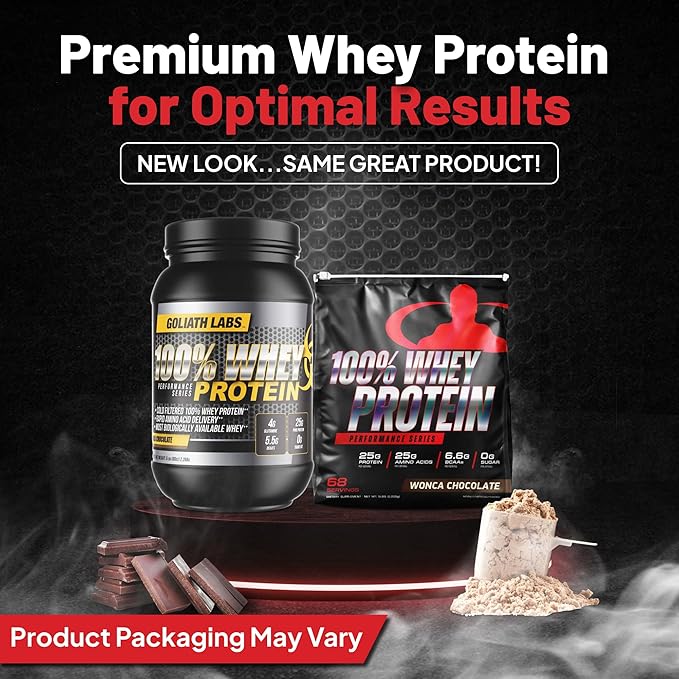 Goliath Labs 100% Whey Protein, Cold Filtered Whey Protein - Rapid Amino Acid Delivery - Natural Coco for a Rich Chocolate Flavor - Tub Weighs 5 Pounds, Contains 68 Servings