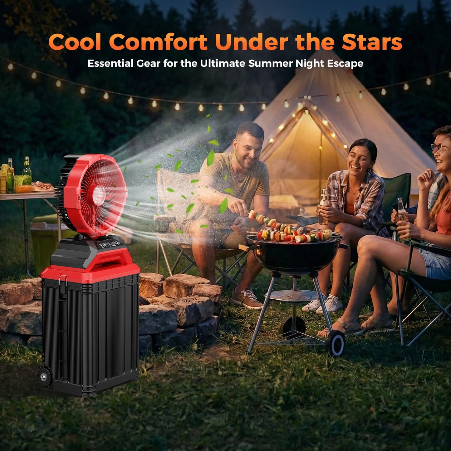 Portable Misting Fan with Wheels, 2-in-1 Rolling Mist Fan with 30L Water Tank, 30000mAh Rechargeable Battery Operated Cooling Station with Remote for Golf Cart, Patio, Camping, Outside & Travel