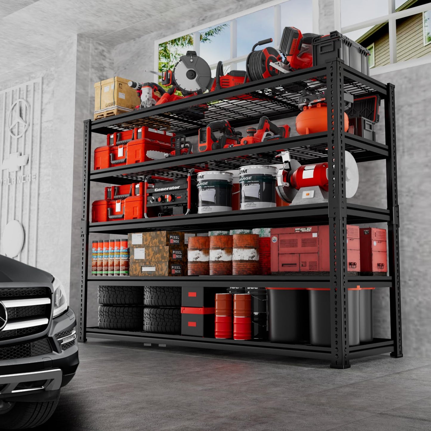 Storage Shelves, Garage Shelving Heavy Duty 3300 LBS Capacity, 55"L x 24"W x 78"H Adjustable Metal Shelving Organizer Wire Rack, 5 Tier Utility Shelf Unit for Pantry Closet Warehouse Organization