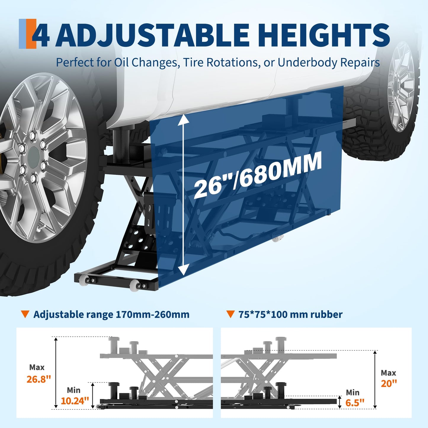 EliteEdge 5000LBS Portable Car Lift for Trucks SUV Sedan, Heavy Duty Scissor Lift Jack with Safety Lock, Adjustable Height 10.24"-26.8", Hydraulic Vehicle Lifting System with Extension Plates