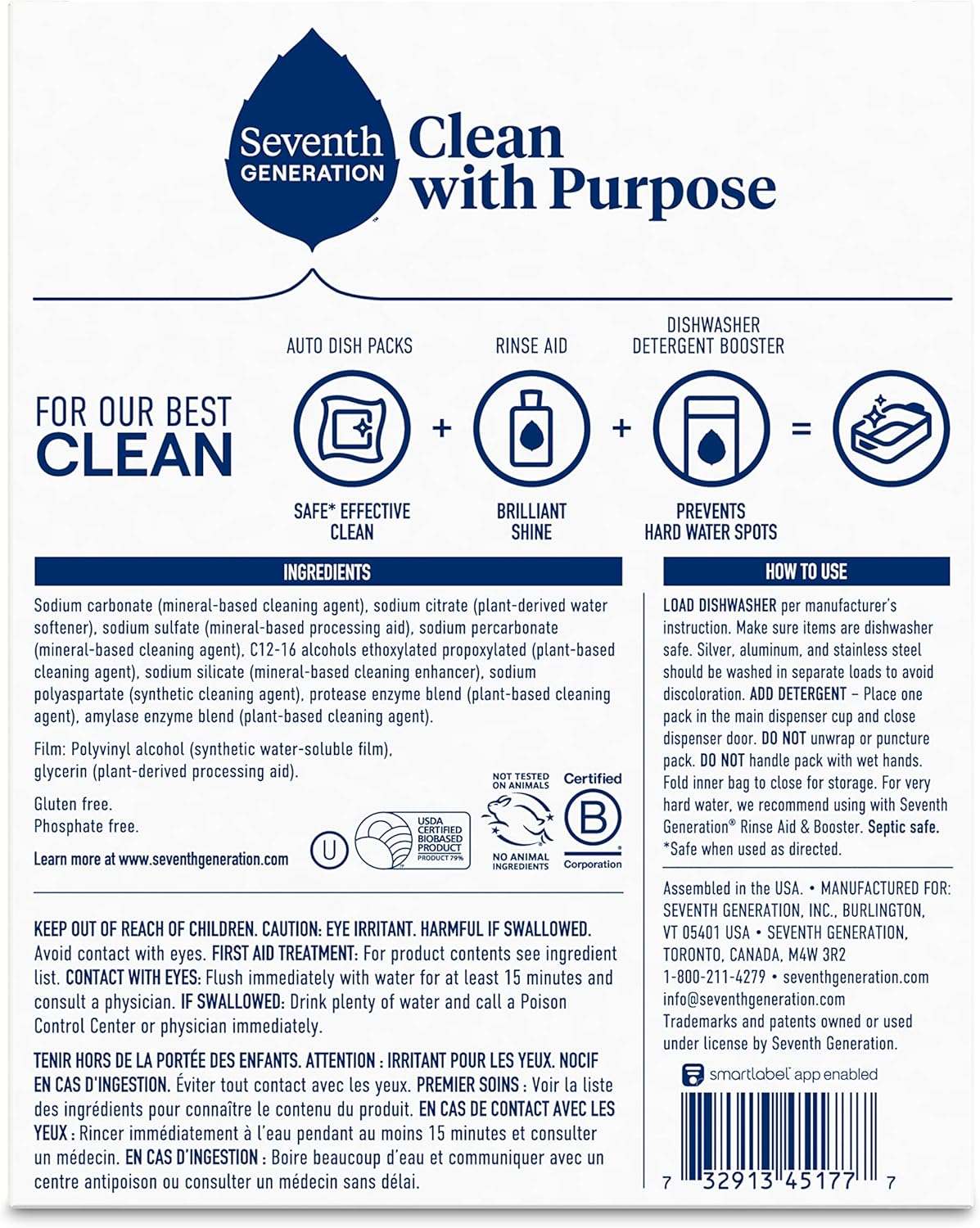 Seventh Generation Dishwasher Detergent Packs - Free & Clear, 45 Count | Sparkling Clean Dishes